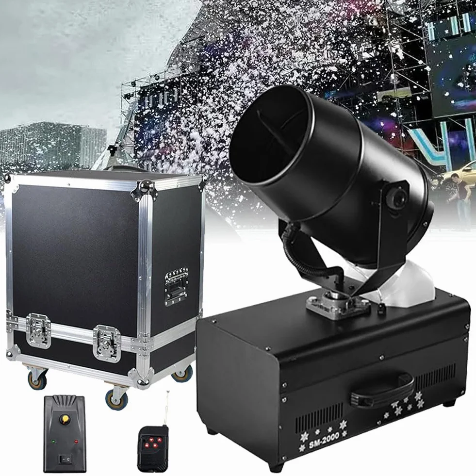 Máquina de nieve para exteriores, 2000 W, máquina comercial para hacer nieve con control remoto y funda de vuelo, perfecta para Navidad, boda, fiesta infantil, efecto escenario, Halloween,