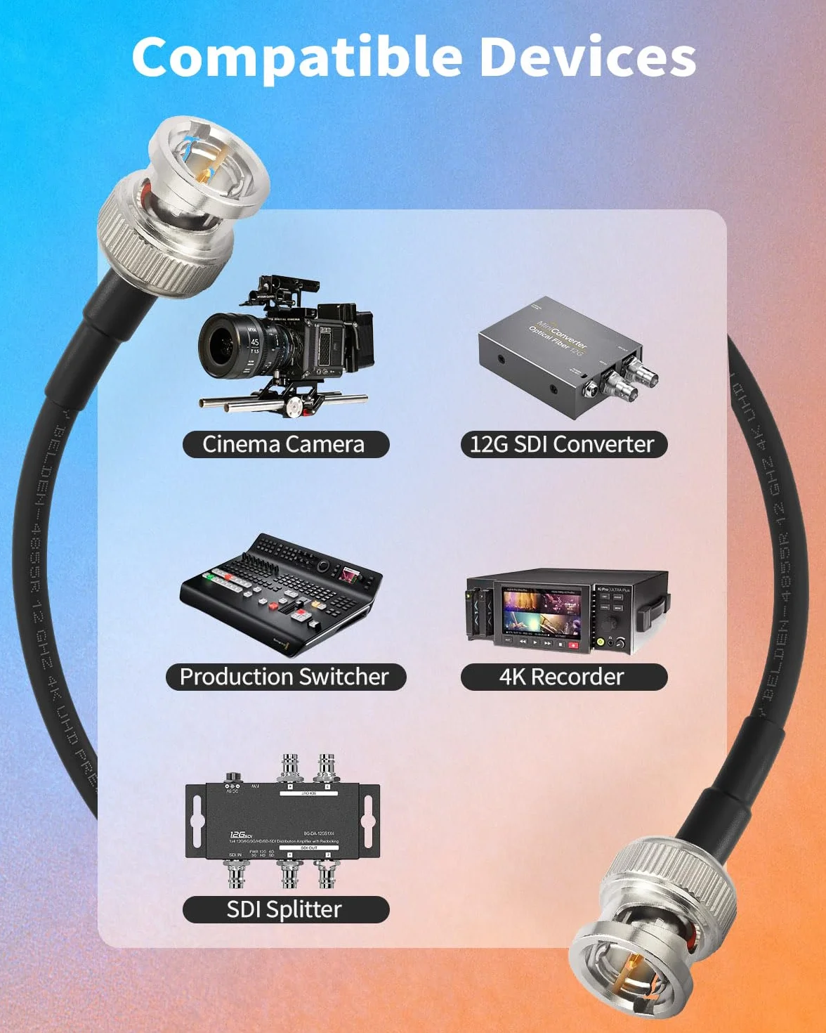 Superbat Cable SDI BNC 12G 4K UHD 1m Belden 4855R Macho a Macho 75ohm para Cámara de Seguridad
