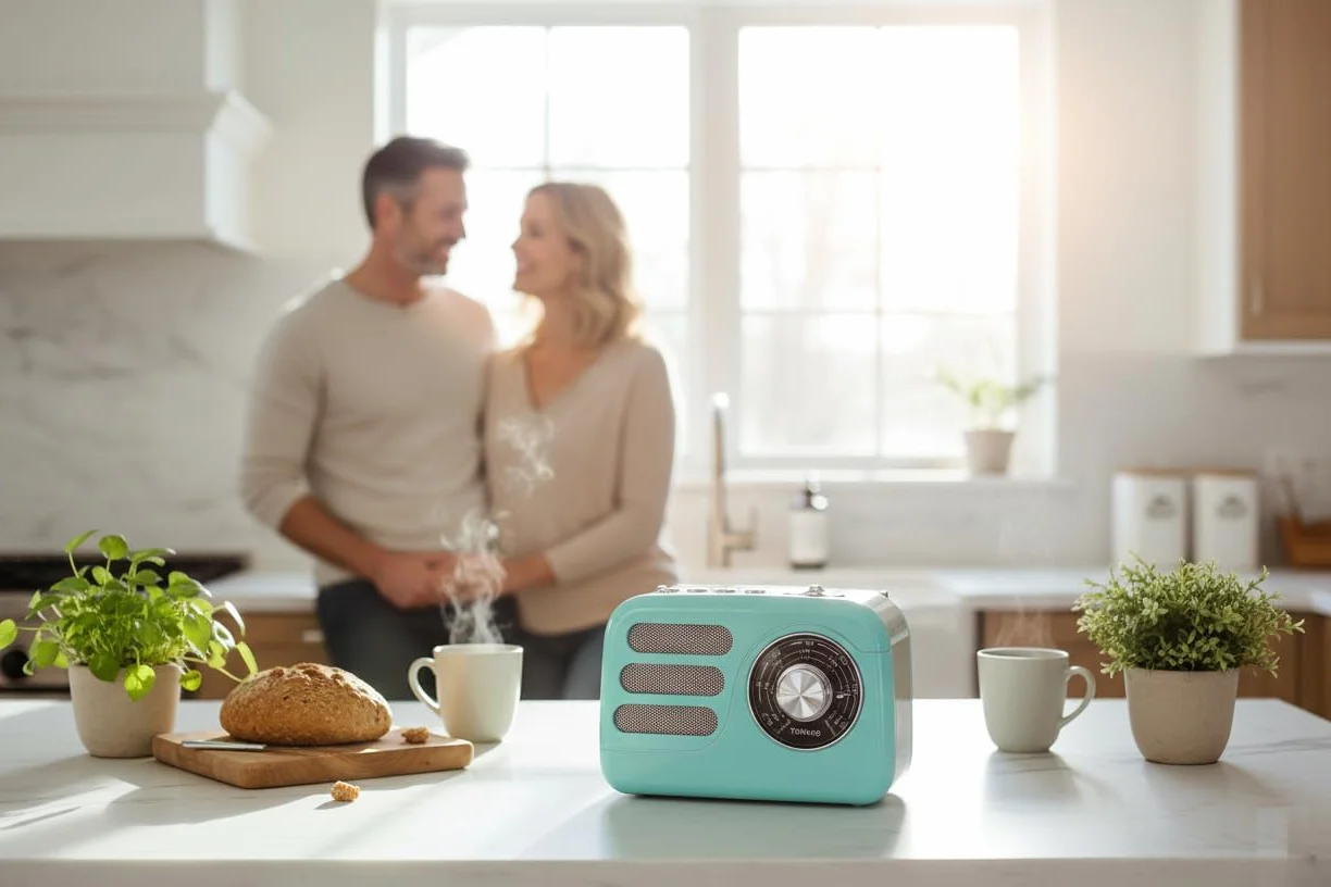 Mooov 477240 - Radio Vintage Bluetooth 5.4 con Batería Recargable, Radio FM/Am/SW Portátil Retro, Altavoz Inalámbrico Compacto, USB y microSD, 6h Autonomía - Turquesa