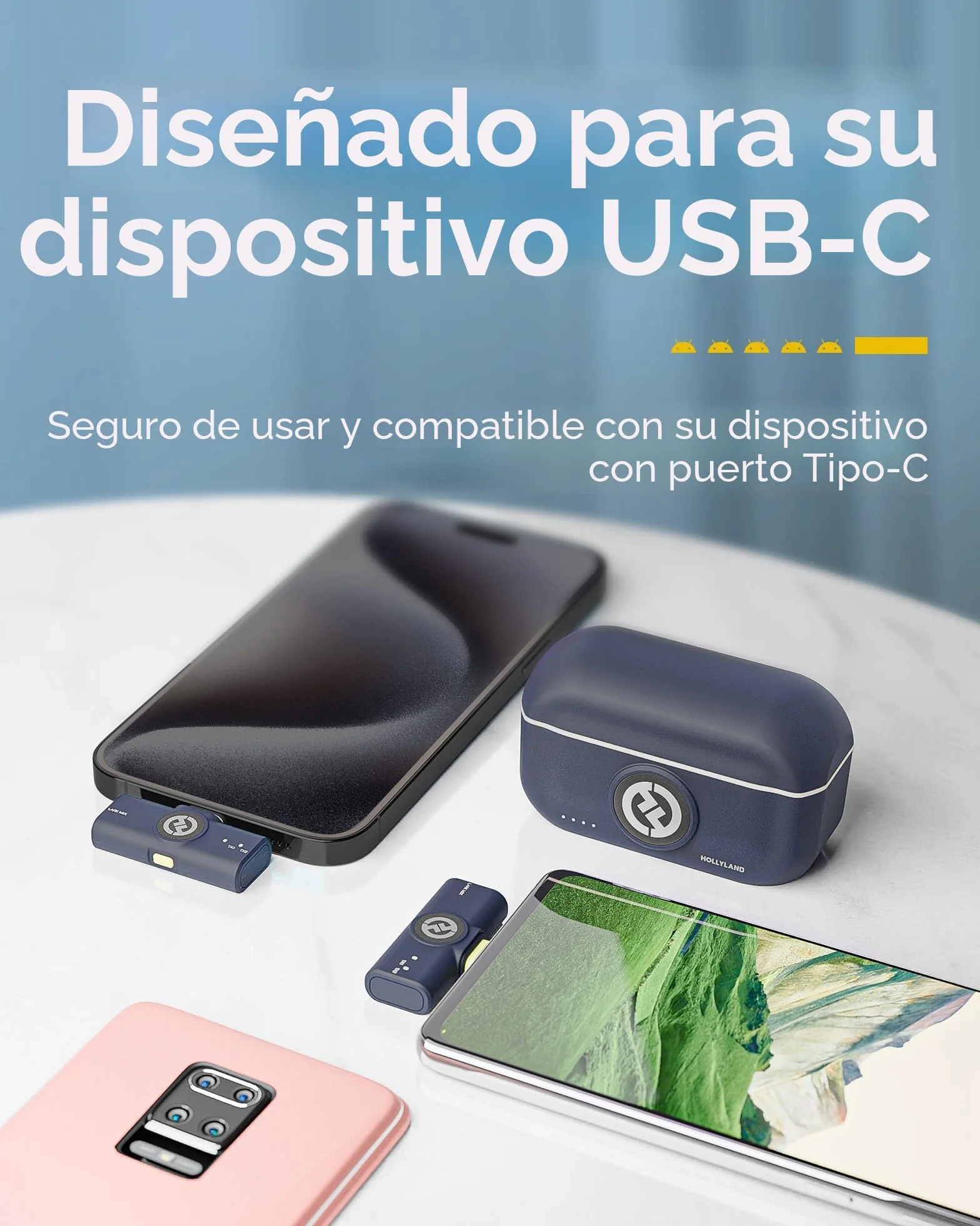 Hollyland Lark M2 Micrófono Inalambrico Solapa Compatible con Teléfonos Android, iPhone 15, 300 m, Hi-Fi Audio, Cancelación de Ruido, 30H Duración, Micrófono Inalámbrico para Livestream Vlog - Negro