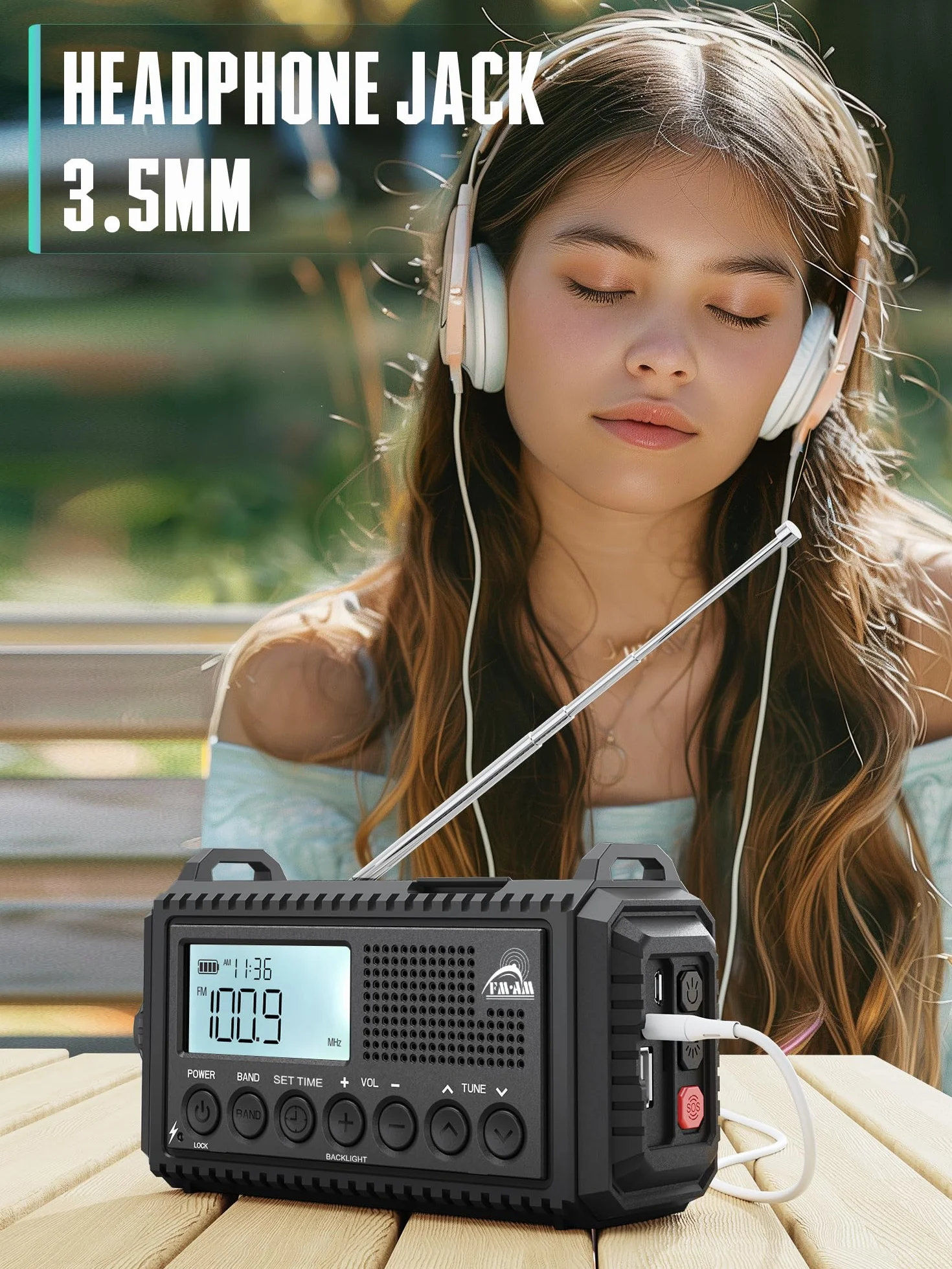 Radio de Emergencia Solar de Mano con Am/FM, Radio portátil alimentada por baterías de 12000mAh, Radio de transistores de Cuerda con Cargador de teléfono, Alarma SOS, Linterna de Supervivencia