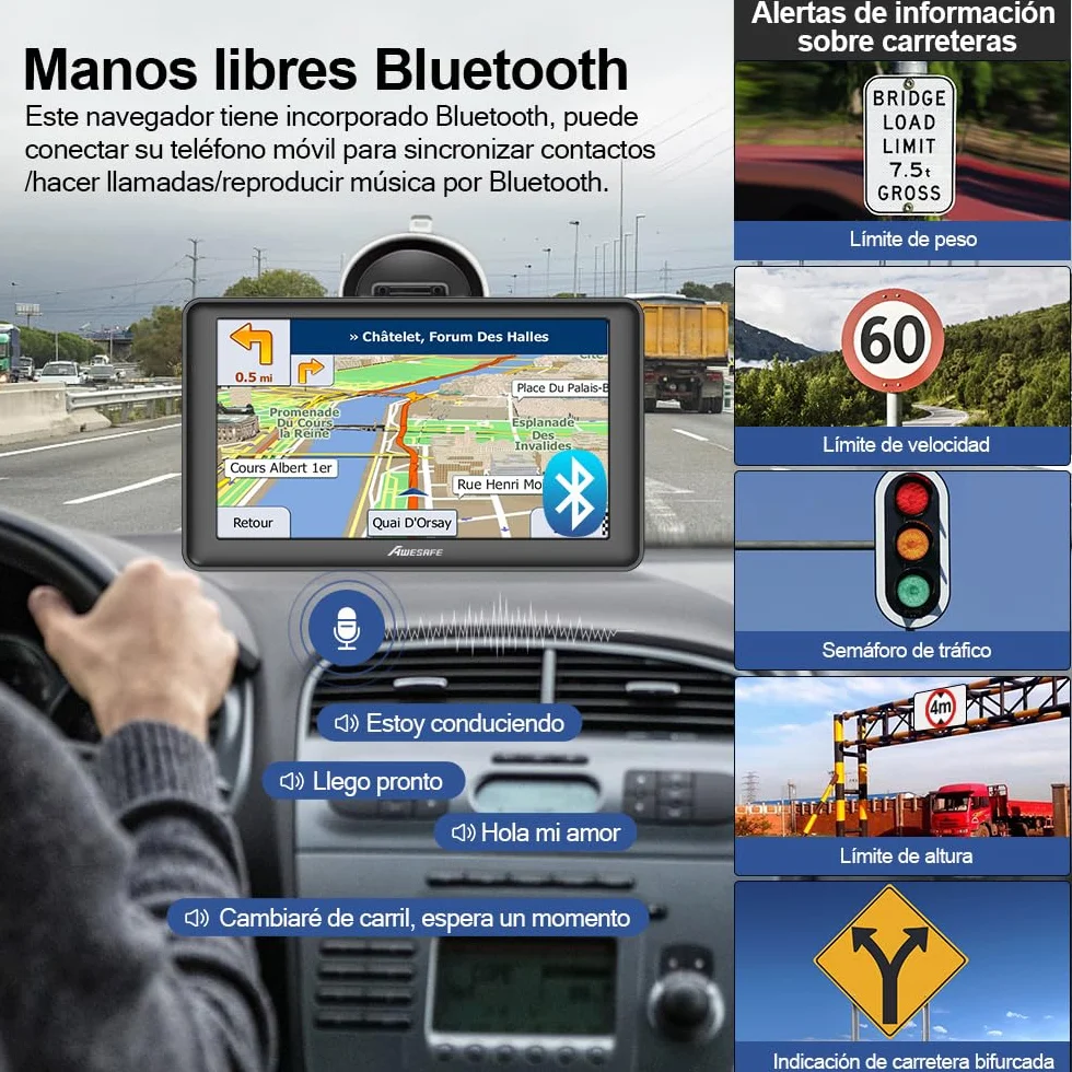 AWESAFE 7'' GPS Navigator Off Road con Cámara Trasera y Bluetooth, Mapas Europeos 48 Países