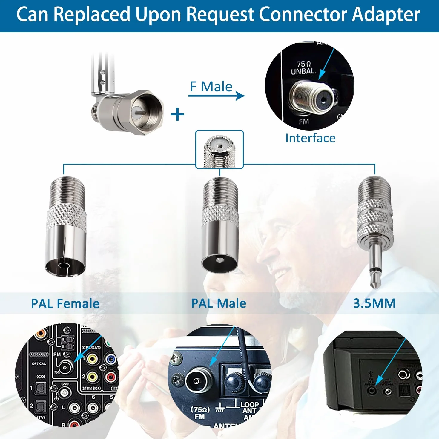 VooGenzek 2 Piezas Antena Telescópica FM Interior DAB Radio Aerial 100cm 7-Seccion 75 Ohmios con 3 Adaptadores Compatible con Denon