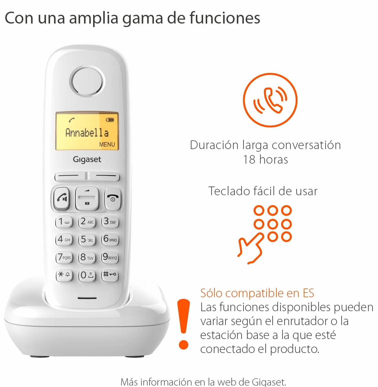 Gigaset A270 Teléfono DECT Inalámbrico Pantalla Gráfica Iluminada Manos Libres Blanco