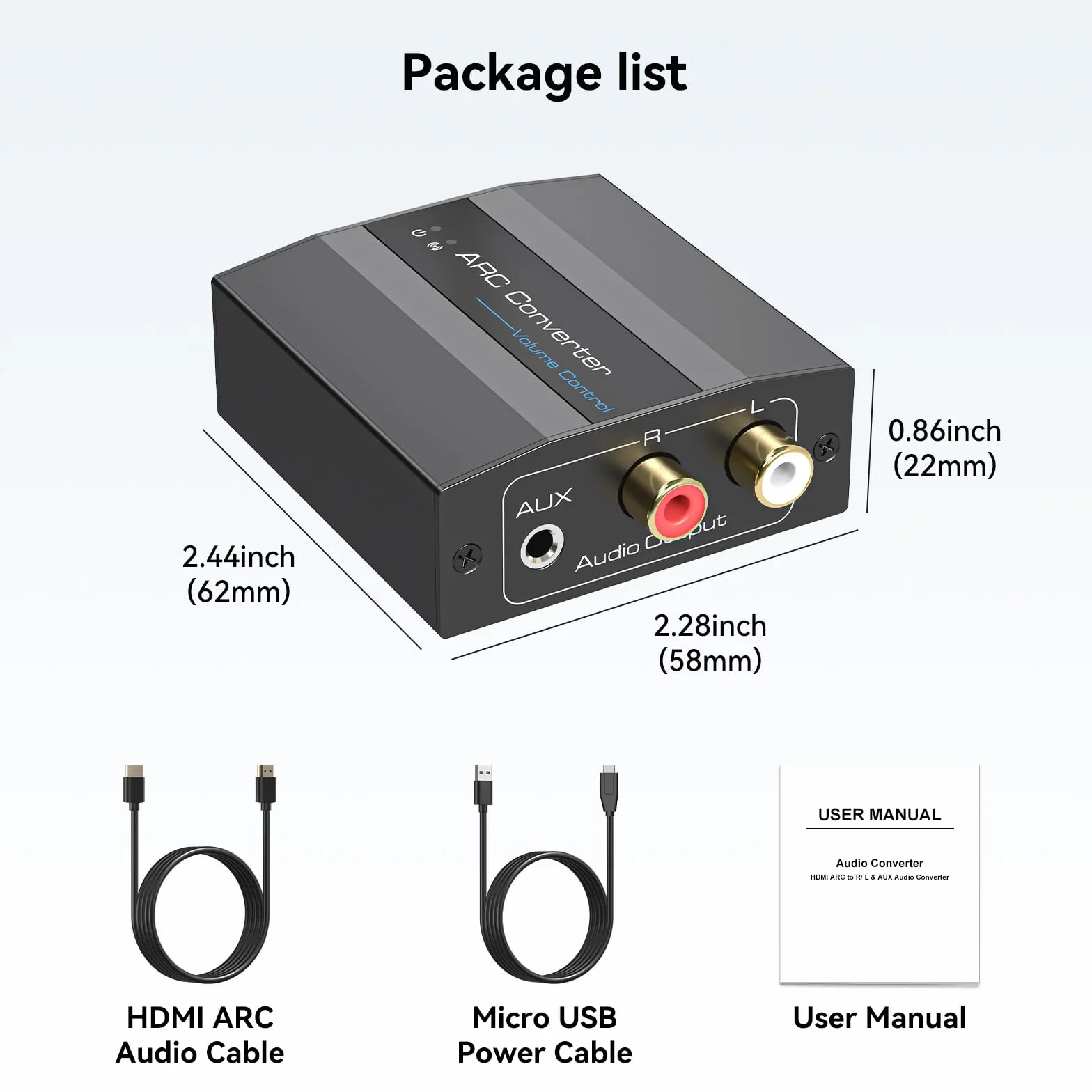 VEDINDUST Adaptador Audio HDMI ARC Extractor a Estéreo RCA AUX 3.5mm con Alimentación USB Cable HDMI ARC de Aleación de Aluminio