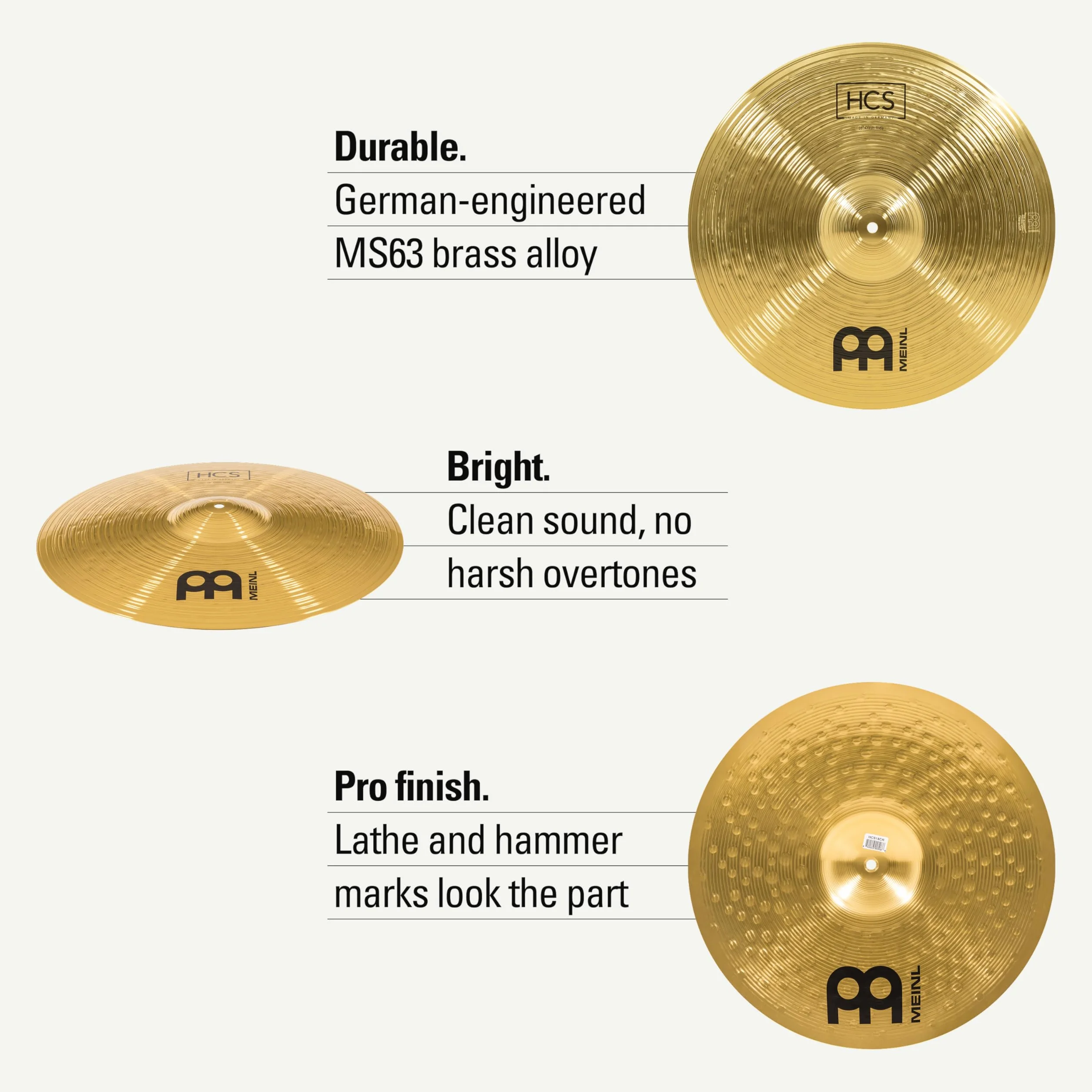 Meinl Cymbals HCS Basic Cymbal Set Pack – Juego de Platillos de Batería con Plato 14 pulgadas Hihats y 18 Crash-Ride – Latón, Acabado Tradicional (HCS1418)