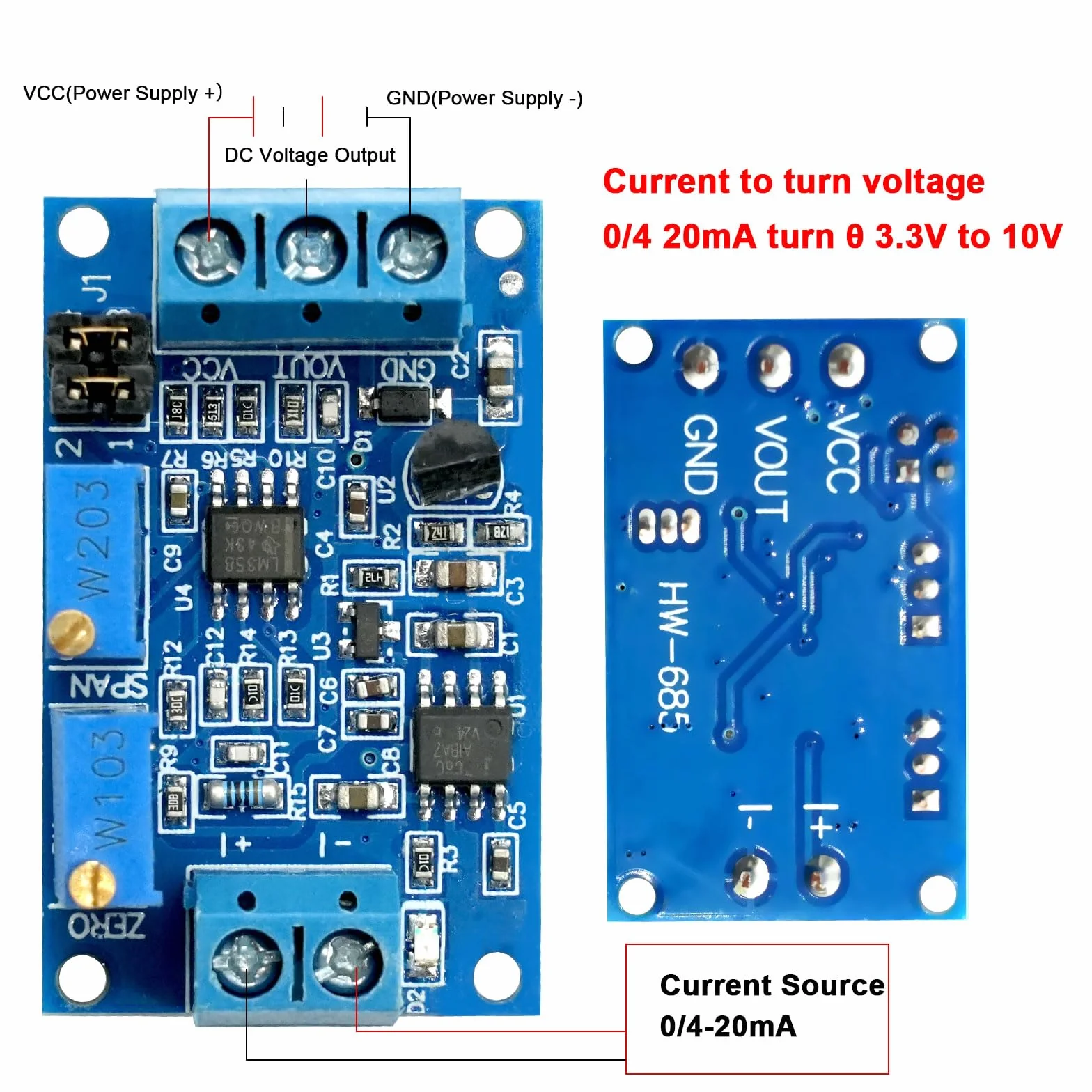 Módulo convertidor de corriente a voltaje 0/4-20 mA a 0-3,3 V 5 V 10 V transmisor de voltaje, módulo transformador de corriente, placa de conversión de señal