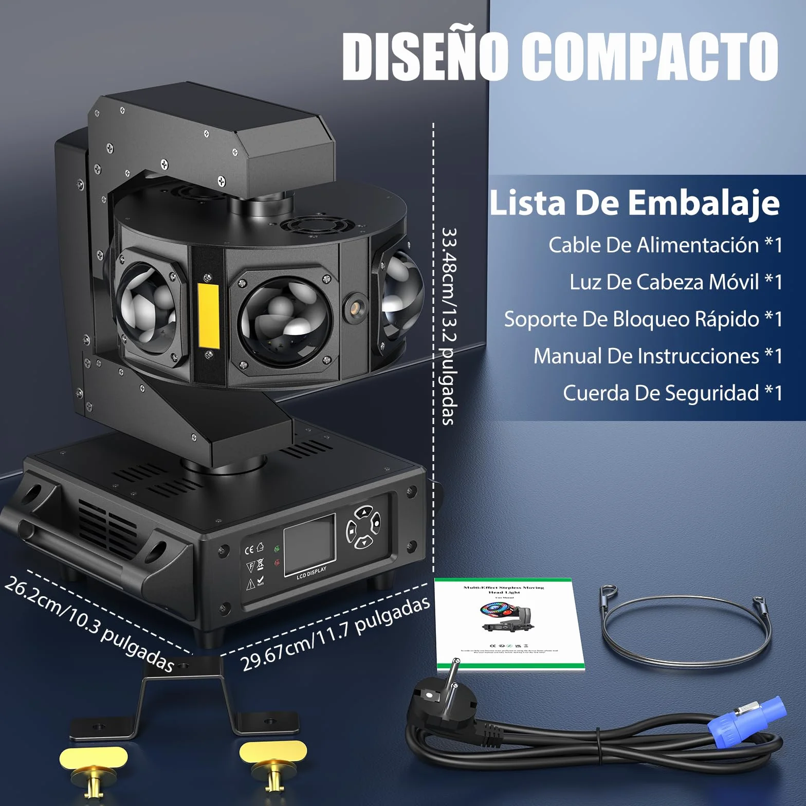 Cabeza Movil LED 200W RGBW Beam Luces Discoteca 3 axis Rotación infinita Foco de escenario 19CH/25CH Control de sonido para Halloween DJ bar cumpleaños discoteca