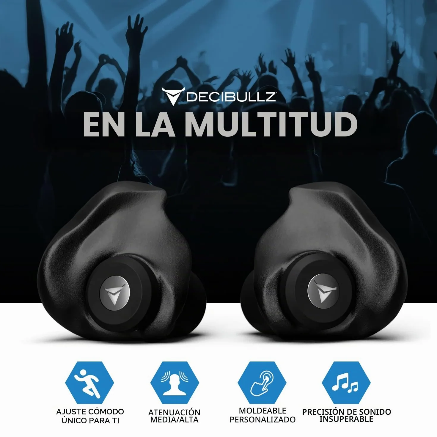 Decibullz Filtros de ruido moldeables profesionales con tecnología de filtración acústica profesional, perfectos para músicos, grabadores y asistentes a conciertos