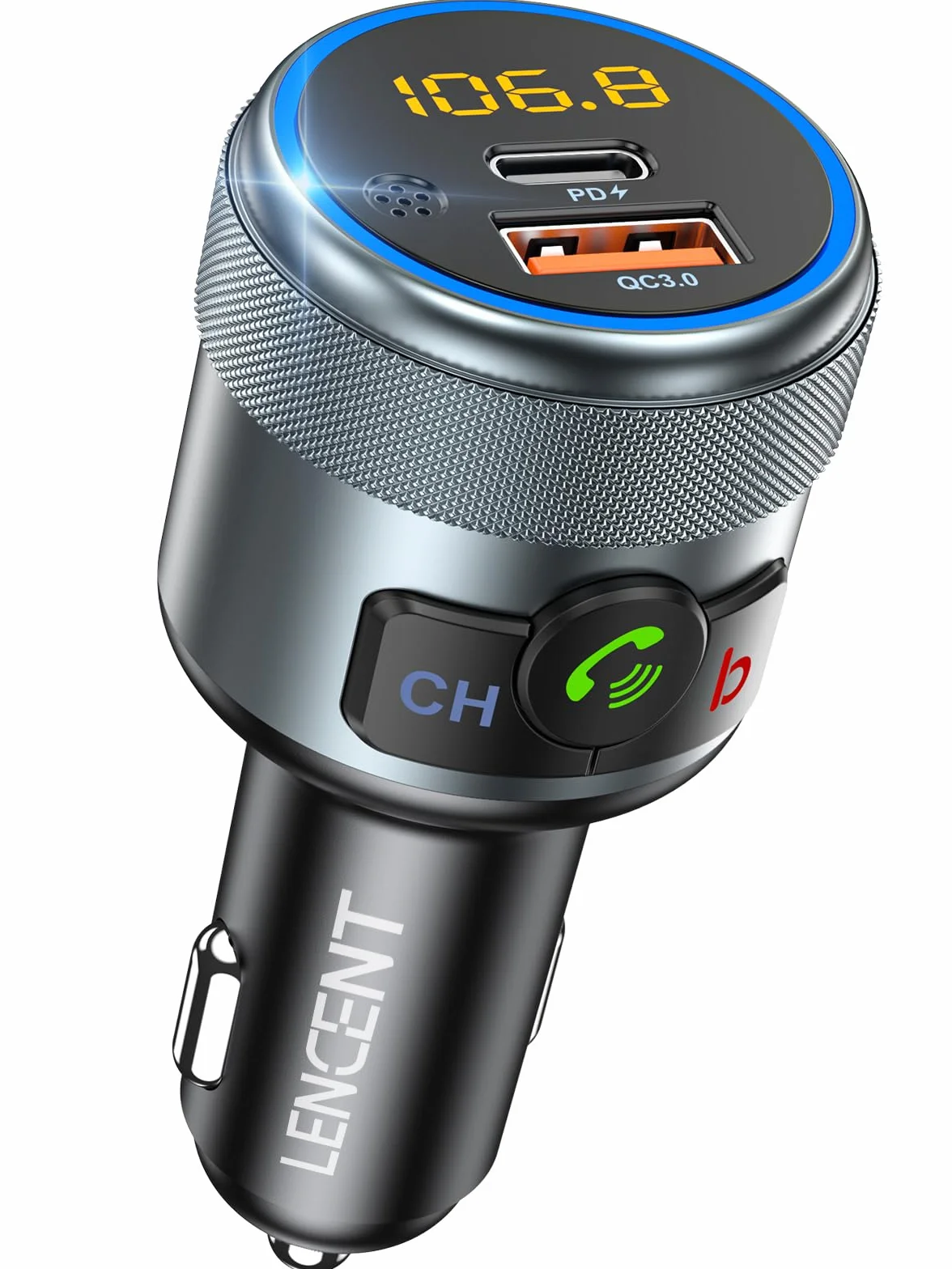 LENCENT Transmisor FM Bluetooth 5.1 Manos Libres Coche Adaptador Radio con Carga Rápida PD 20W QC3.0 18W