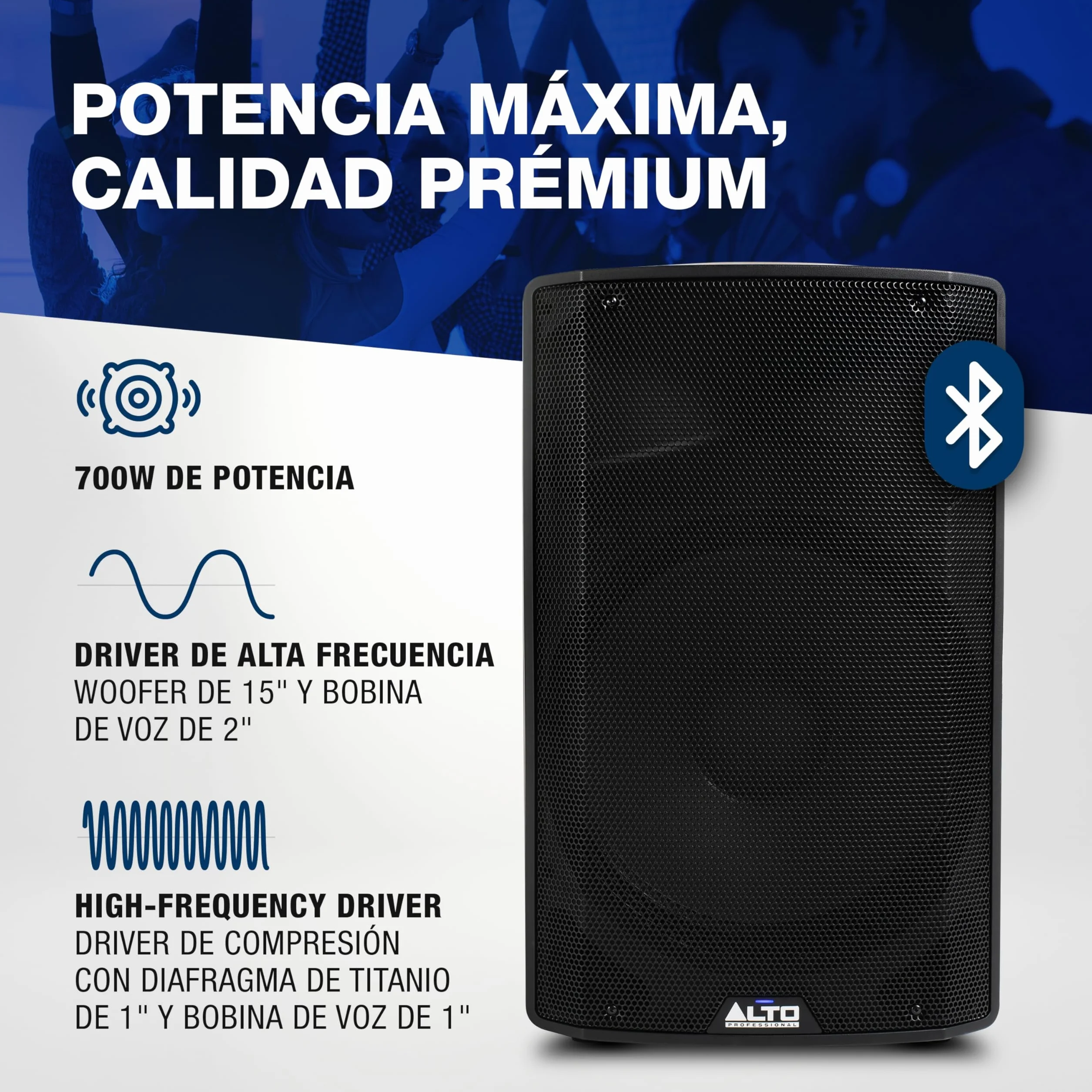 ALTO TX415 Altavoz Autoamplificado 700W 15 Pulgadas con TWS por Bluetooth, Mesa de Mezclas de 2 Canales, para Actuaciones de DJ o de Bandas al Aire Libre, Estudios de Ensayo, Recintos o Eventos