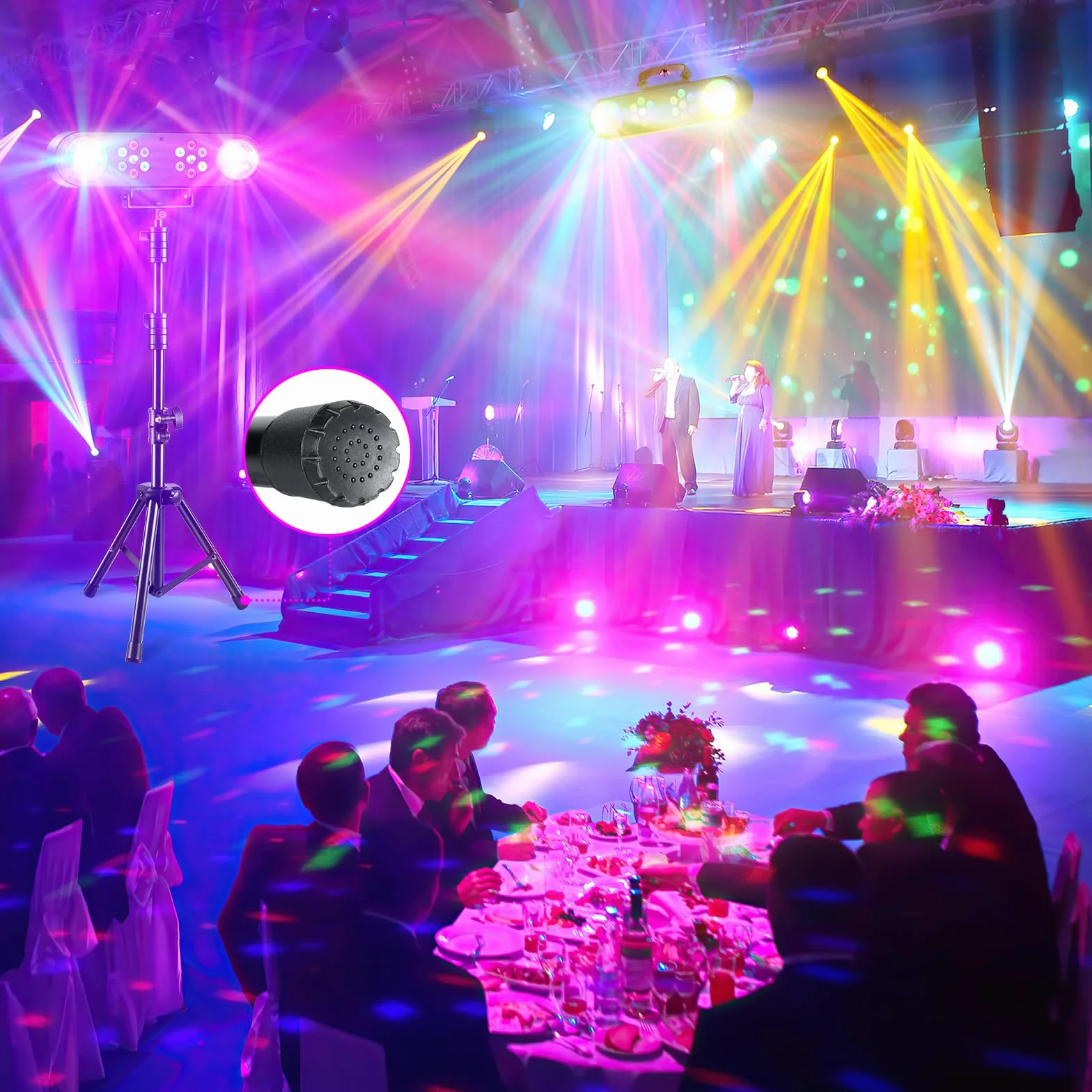Luz de discoteca 4 en 1 con soporte, bolas de discoteca, luces PAR y mando a distancia,Sistema de iluminación de escenario con sonido activado, para bar, mudanza, boda, Halloween, Navidad