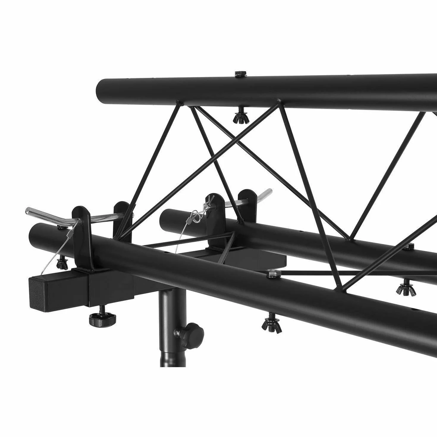 Beamz LB100T Puente de luces con truss y 2 soportes, sistema de truss móvil de 100 kg máx., juego completo de soportes para DJ, 2x truss de 3 puntos de 1,5 m, 2x trípode de 4 m de altura máx. negro