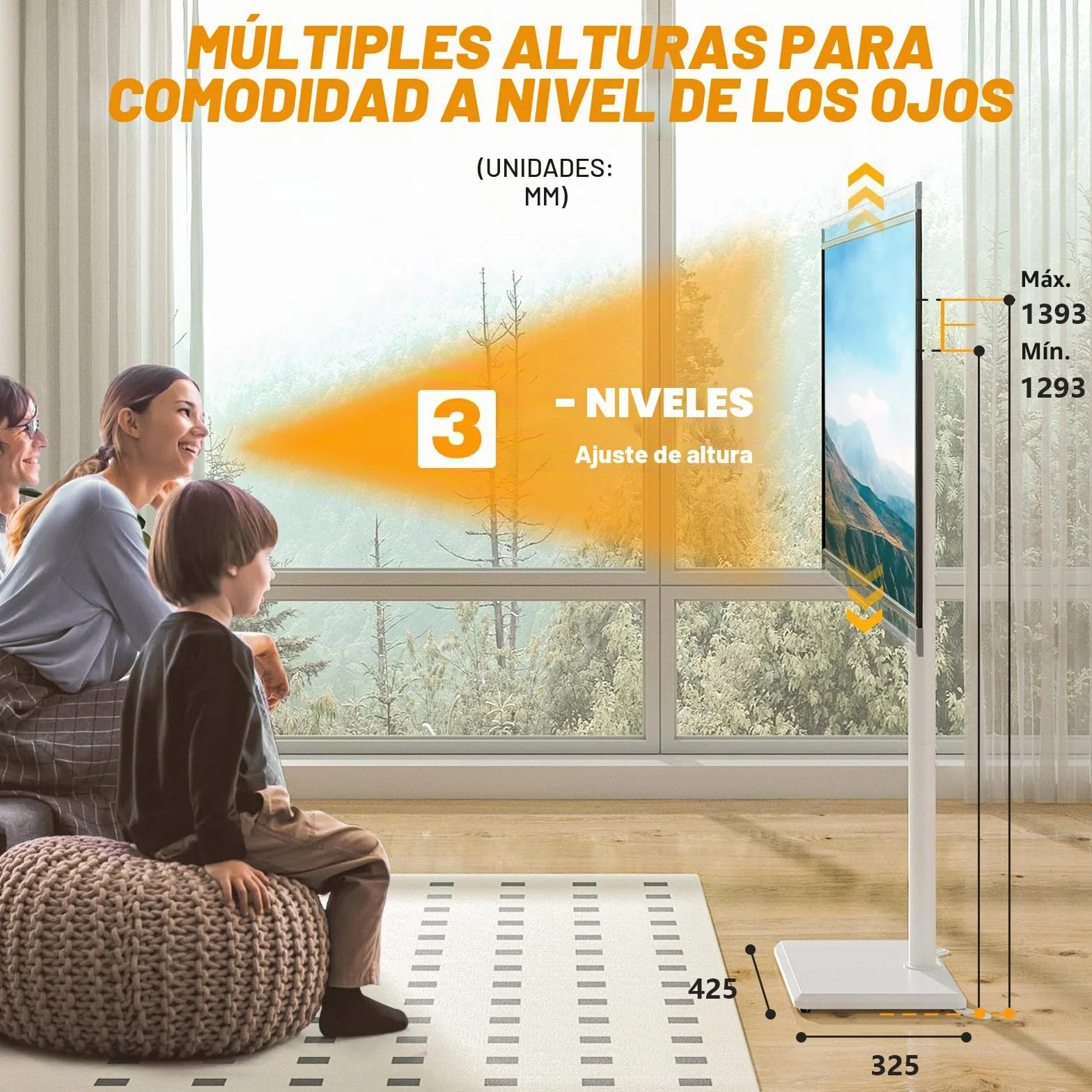 Soporte de Piso para TV TVON de 32 a 60 Pulgadas, Ajustable en Altura, Giratorio, VESA 400x400mm, 40kg