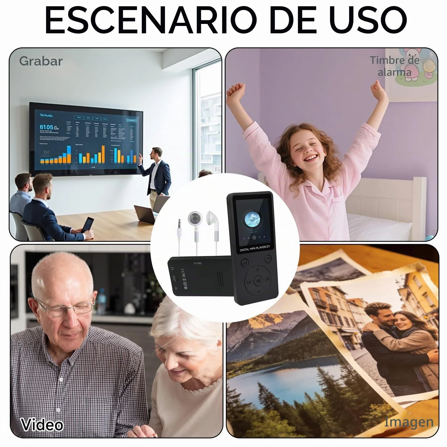 Reproductor MP3 Bluetooth 5.0 32GB con Altavoz, Pantalla 1.8", Radio FM, Auriculares Incluidos Negro