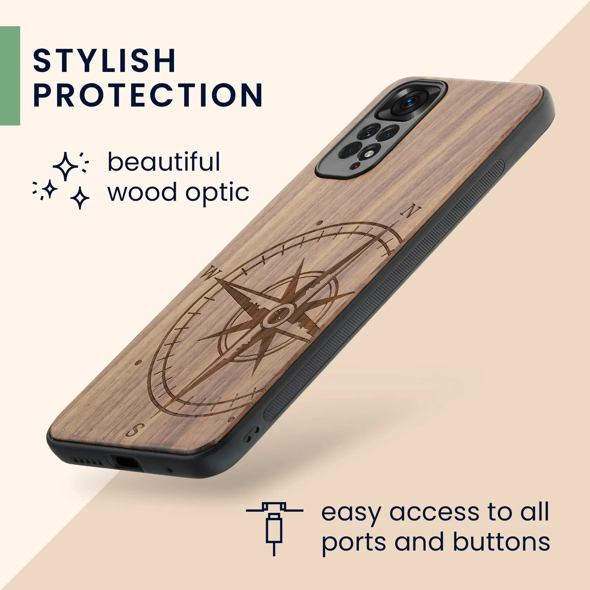 kwmobile Carcasa Compatible con Xiaomi Redmi Note 11 Note 11S Funda de Madera con Bumper Antigolpes