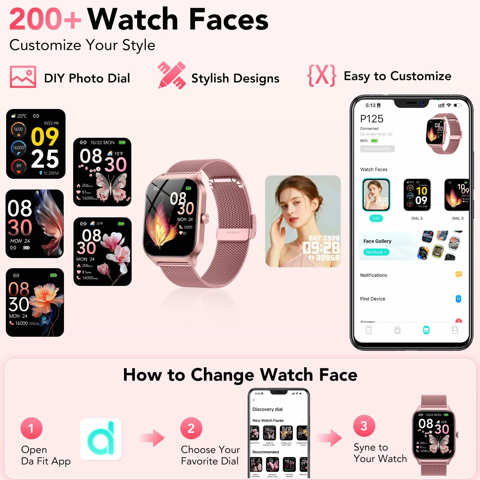 Reloj Inteligente Mujer con Llamadas Bluetooth y Asistente IA, Whatsapp Notificaciones,1.85" HD Smartwatch Mujer con SpO2/Pulsómetro/Monitor de Sueño,120+ Modos Deportes para iPhone Android,2 Correas