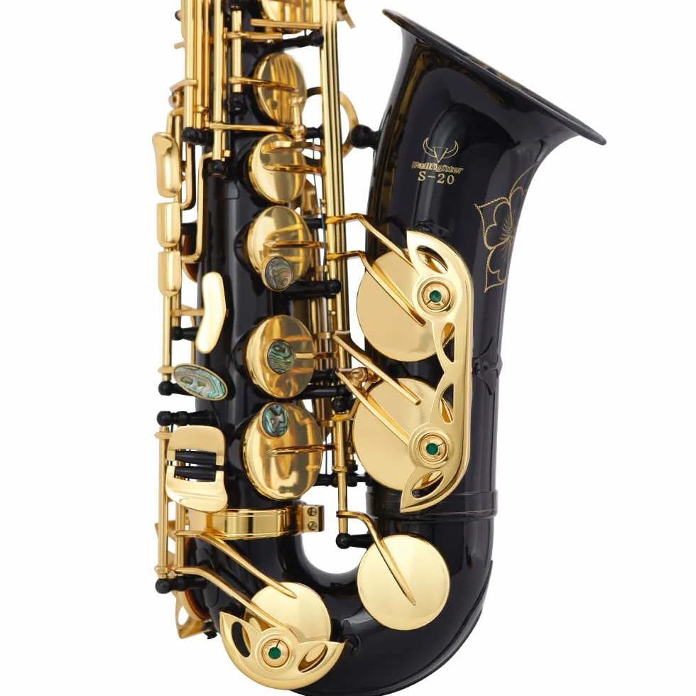 Saxofón alto Bullfighter en Mi♭ – Latón con laca dorada con estuche duro – Juego completo que incluye correa para el cuello, guantes, kit de cuidado y boquilla de repuesto – Ideal para principiantes y