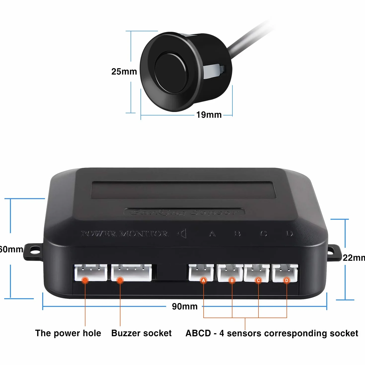 Sensores de Aparcamiento, Aolead Sensor Aparcamiento Coche Radar Reserva con 4 Sensores y Bibi Alerta de Sonido - Negro