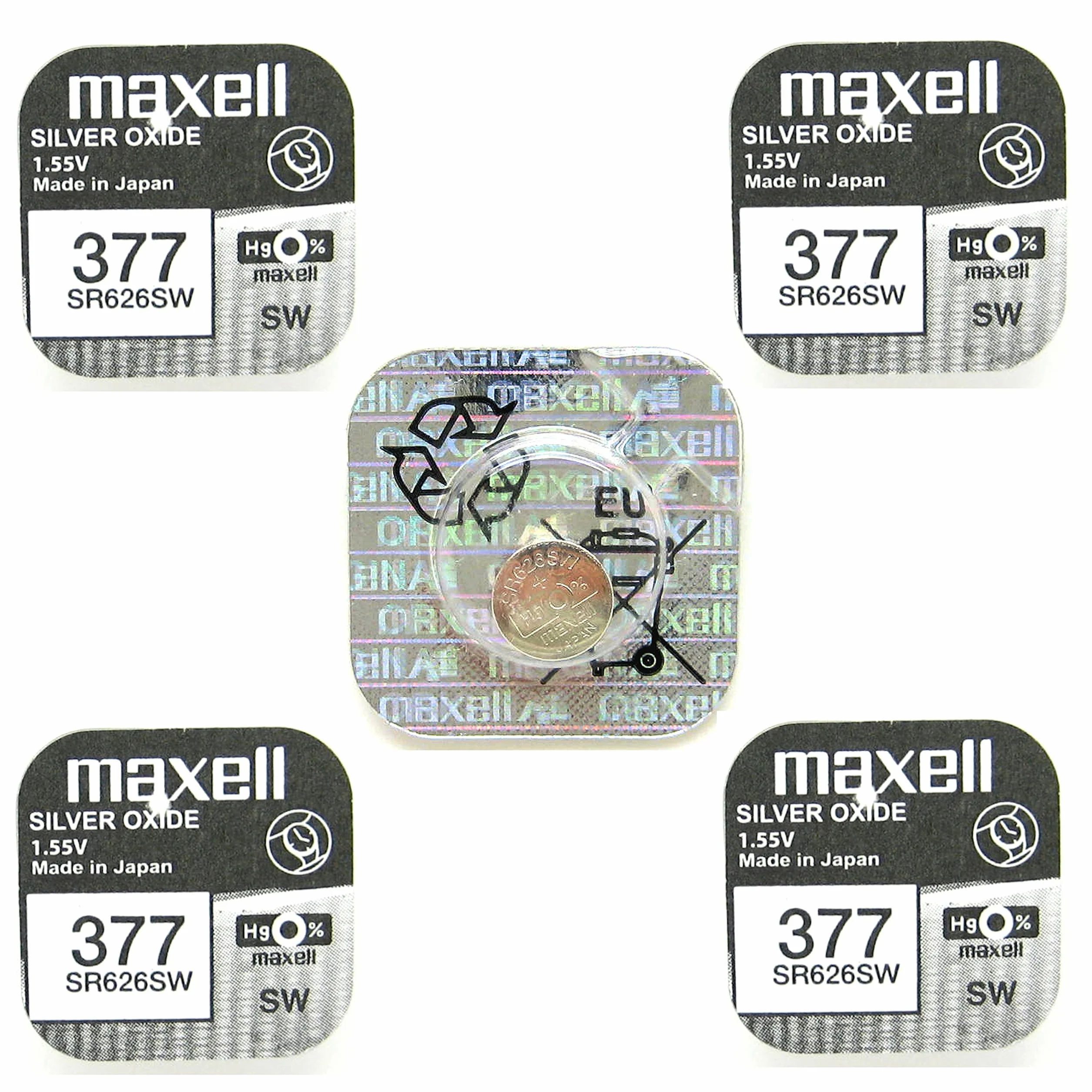 Maxell 377 Pila de óxido de Plata, 1,55 V, 5 Unidades por envase