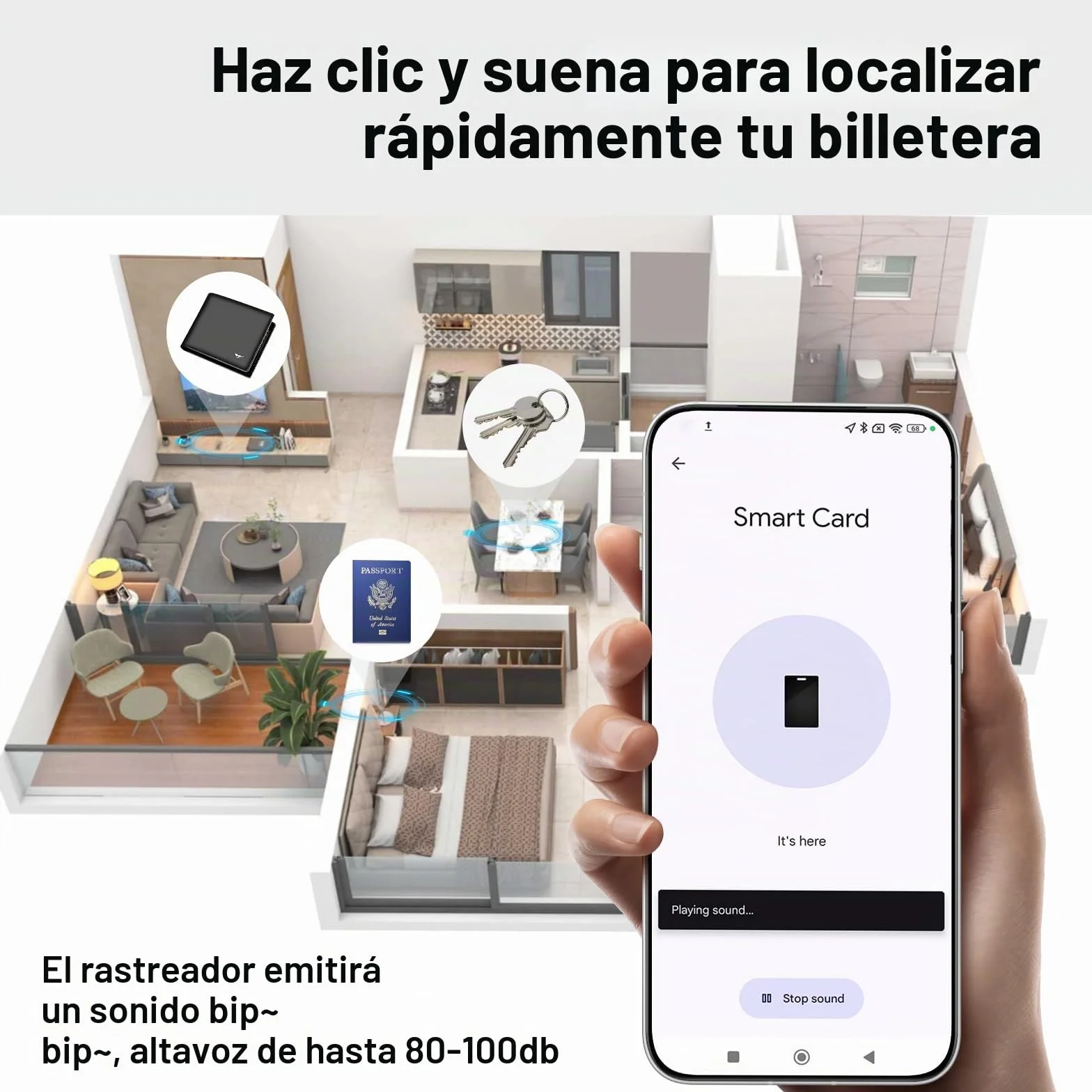 Localizador de billetera para Android, tarjeta del rastreador de billetera delgada de 2 mm, compatible con la aplicación Google Find My Device (solo Android), IP68 impermeable, carga inalámbrica