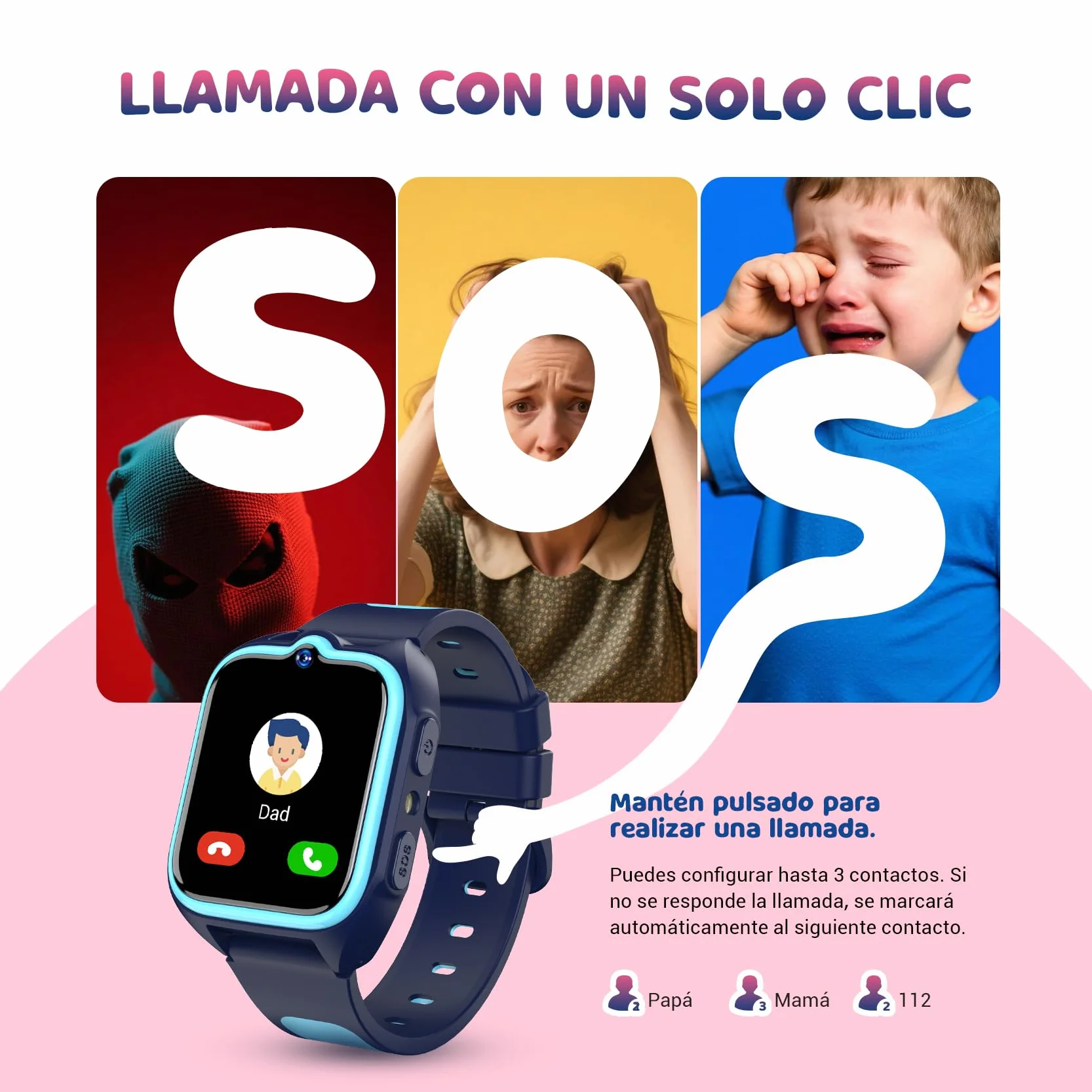 Blackview Smartwatch, 1.75” Reloj Inteligente Niño con GPS Posición, LED Linterna, SOS Llamar, Videollamadas, Chat de Voz, Smartwatch Niños con Podómetro, Juego, Despertador, Modo Escuela, Azul