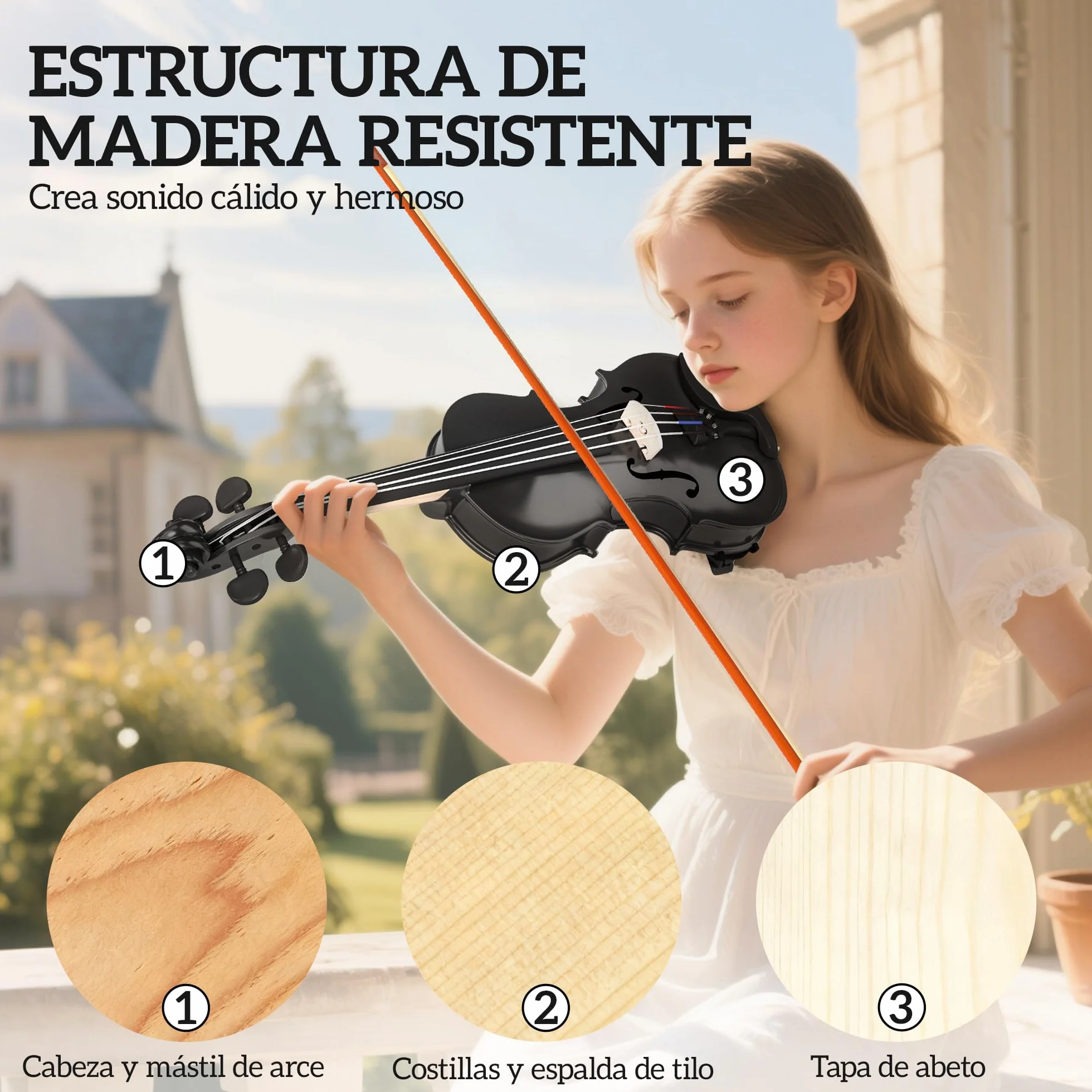 HOMCOM Violín 4/4 de Tamaño Completo de Madera, Set de Violín para Principiantes, Adultos y Niños, con Estuche Ligero, Arco, Colofonia, Afinadores, Cuerdas y Soporte para Hombro, Negro