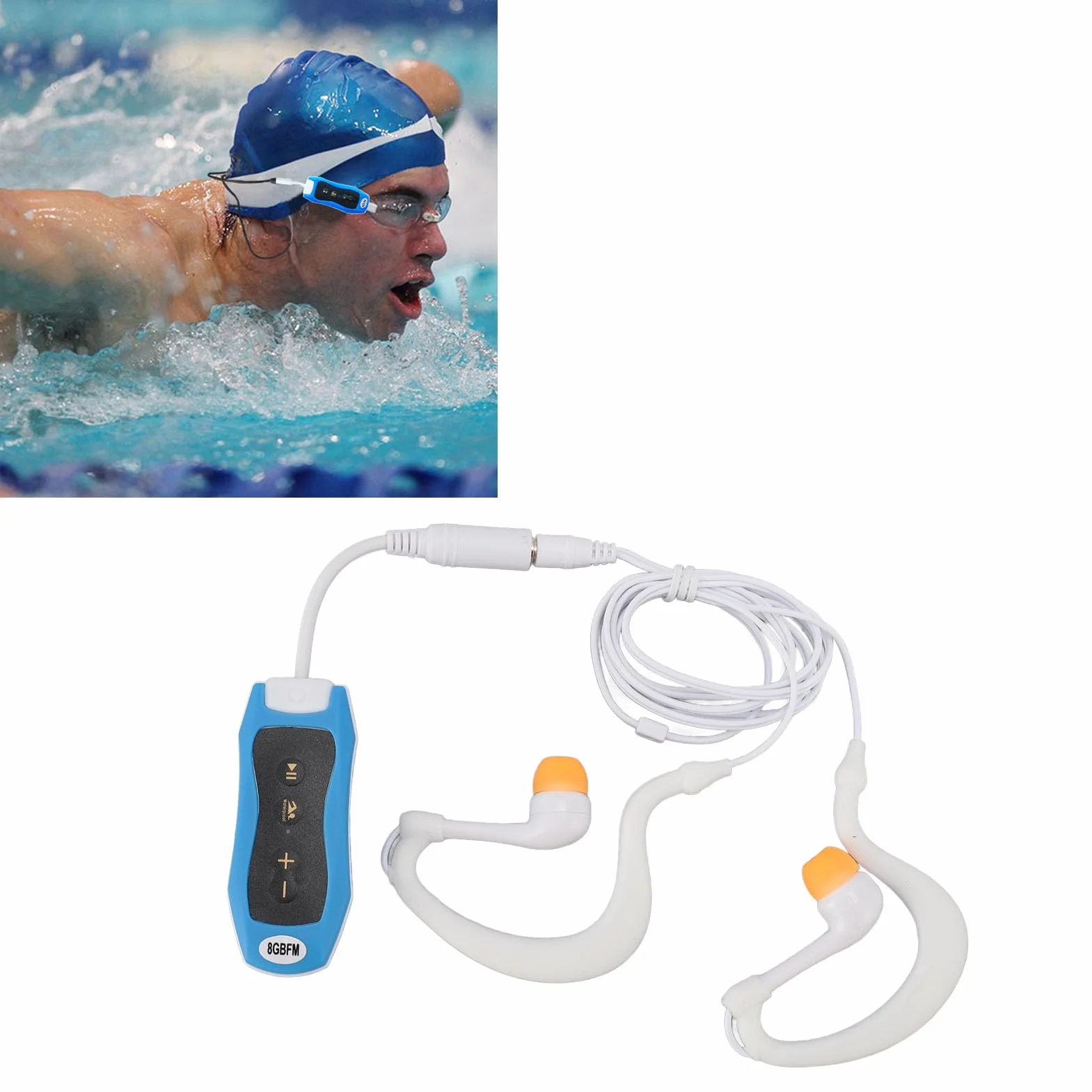 Reproductor de MP3 Resistente Al Agua 8GB IPX8 USB2.0 Reproductor de MP3 Deportivo con Auriculares y ClipBroadcast, Reproductor de Música para Bucear y Surfear (8GB)