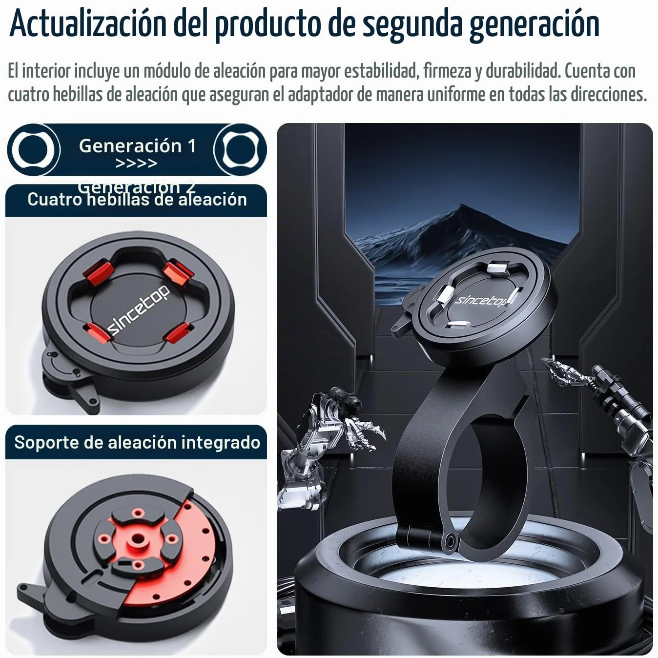 sincetop Soporte movil Bicicleta,Soporte movil Moto para Motocicleta con Adaptador,Montaje en el Manillar de la Bici Delantero para de montaña,Scooter,eléctrica【Serie C-2da Gen】