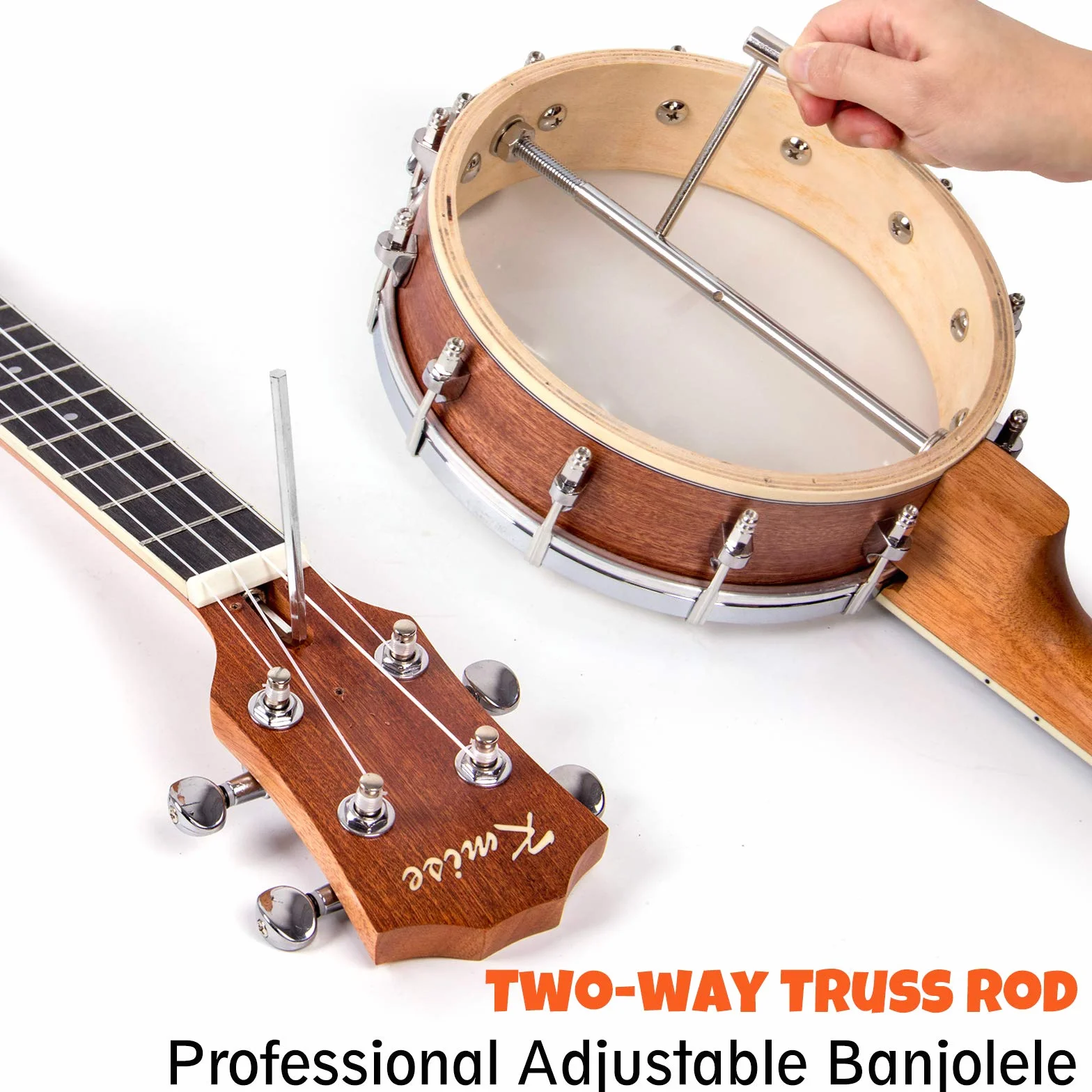 Kmise - Ukelele tenor 4 cuerdas 66 cm con bolsa, sintonizador, correa, regla, llave de puente, amarillo pardusco
