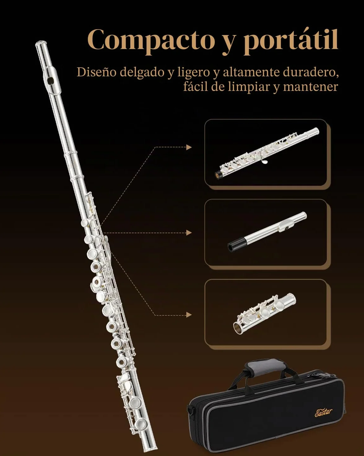 Eastar EFL-1 16 Keys Silver Plated Open/Close Hole C Flute