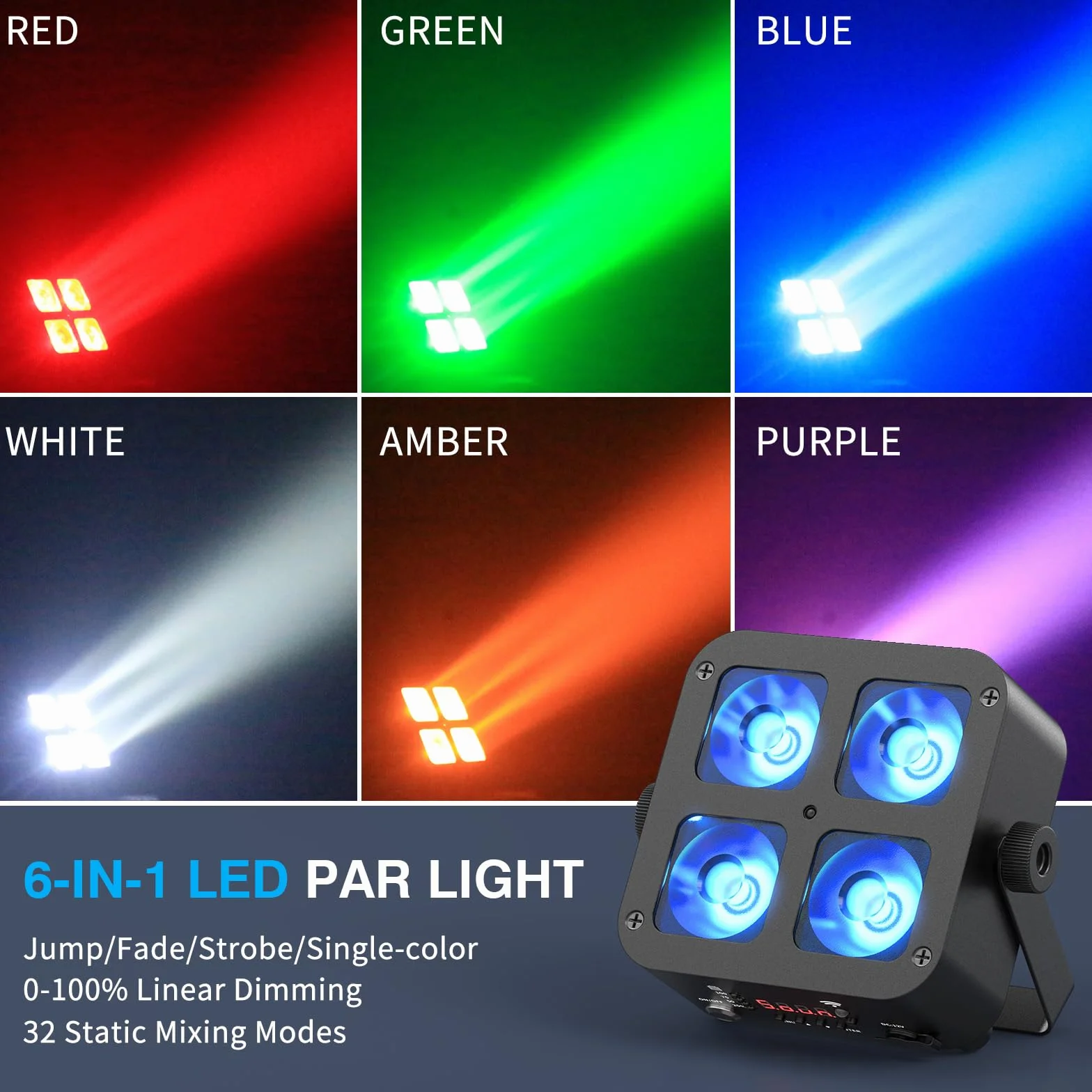 4PCS 100W Foco LED Par Light Batería Recargable,RGBWA+UV Luz de Escenario,Mini Luces Discoteca con Control Remoto/DMX/APP para Fiestas DJ Bar Show Boda Halloween Navidad