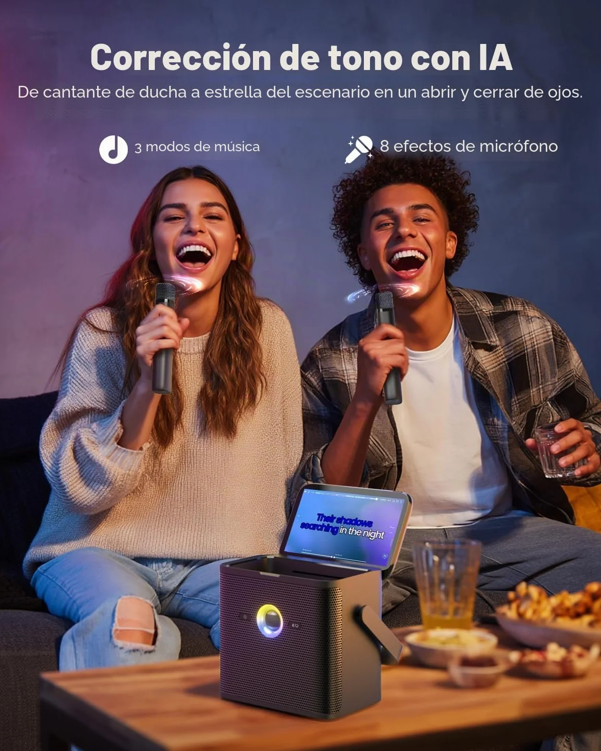 Máquina de karaoke Ikarao para adultos y niños, con pantalla de visualización de letras, conexión WiFi a YouTube y aplicación de karaoke, 2 micrófonos inalámbricos EQ Autotune, sistema PA de karaoke