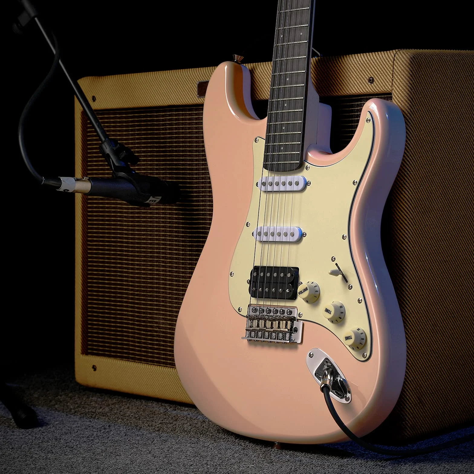 Donner Juego de guitarra eléctrica Full Size, pastillas HSS Coil Split, 39 pulgadas Solid Body ST Guitar Beginner Set con bolsa, correa, cable (Designer Series, Retro Pink)