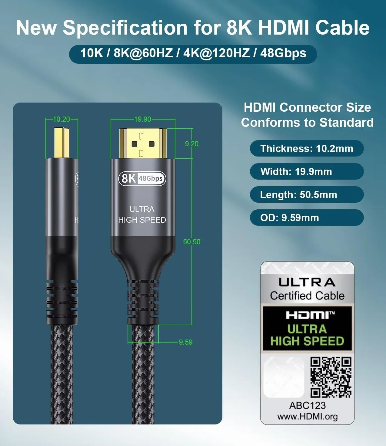 Cable HDMI 2.1 10K 8K 3M 48Gbps Ultra Alta Velocidad con Ethernet 4K 240Hz 165Hz 144Hz 120Hz eARC HDCP2.3 HDR10+