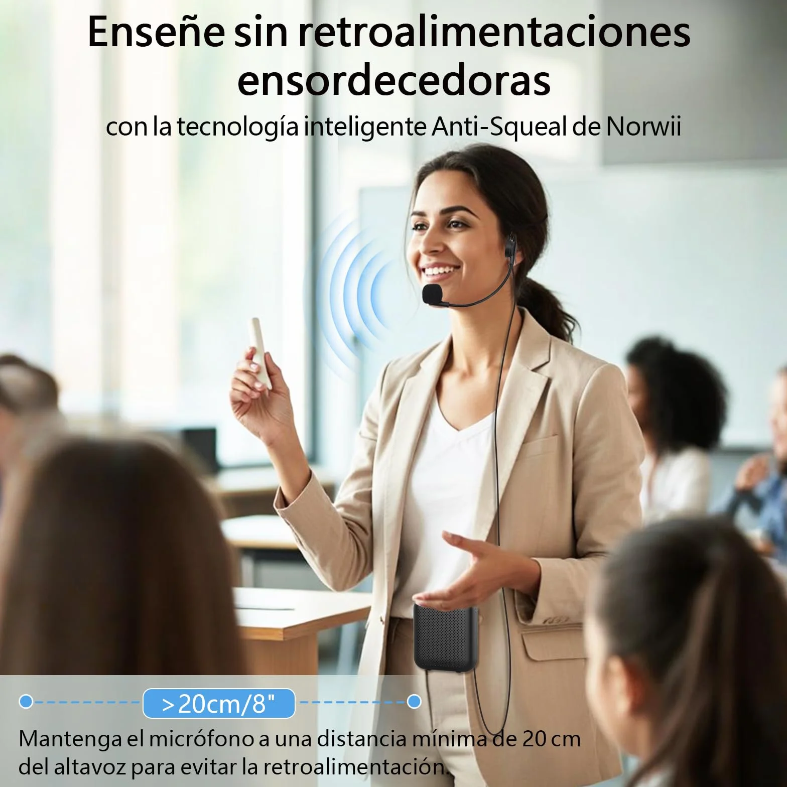 Norwii Amplificador de Voz, Micrófono Portátil con Cable para Profesores, Amplificadores de Potencia de Voz para Enseñanza en el Aula, Formación, Guías Turísticos, Entrenadores, USB-C Carga