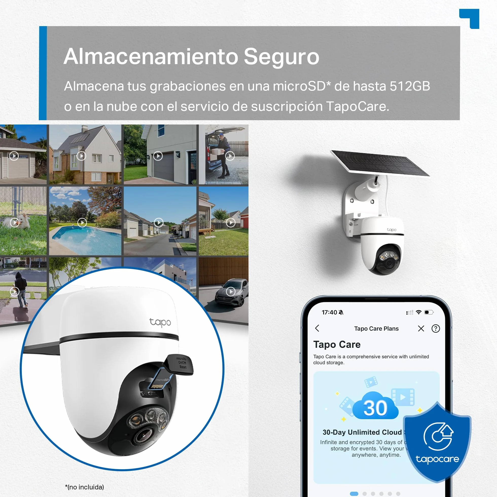 Tapo C610 Kit – Outdoor WiFi Surveillance Camera 2K 3MP with Solar Panel, 360° PTZ, 6700mAh Battery, Human Detection, Color Night Vision, AI Tracking, IP65 Wireless