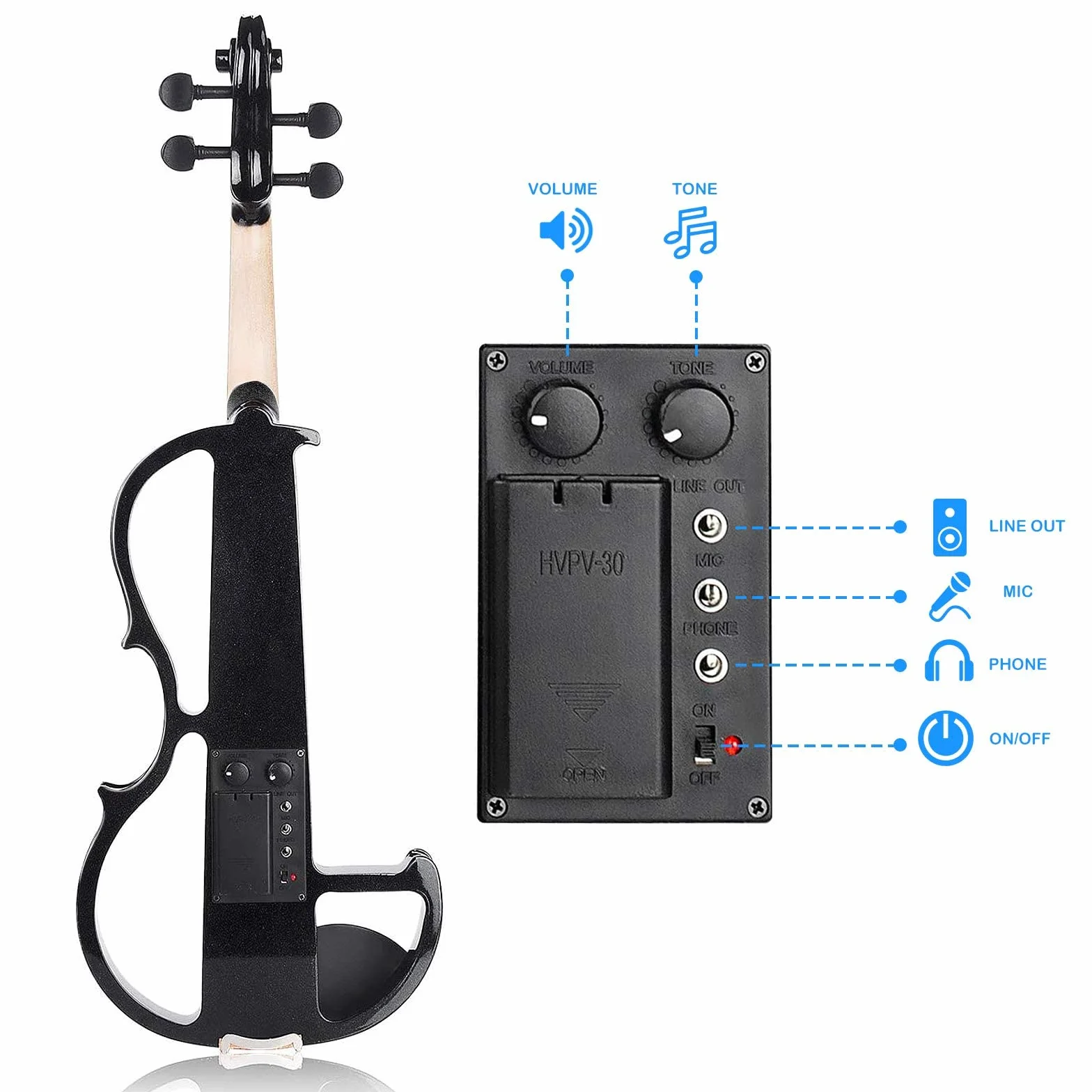 Vangoa Violín Electrico 4/4 Tamaño Completo Violín Silencioso para Principiante Madera Maciza Kit de Violin, Negro