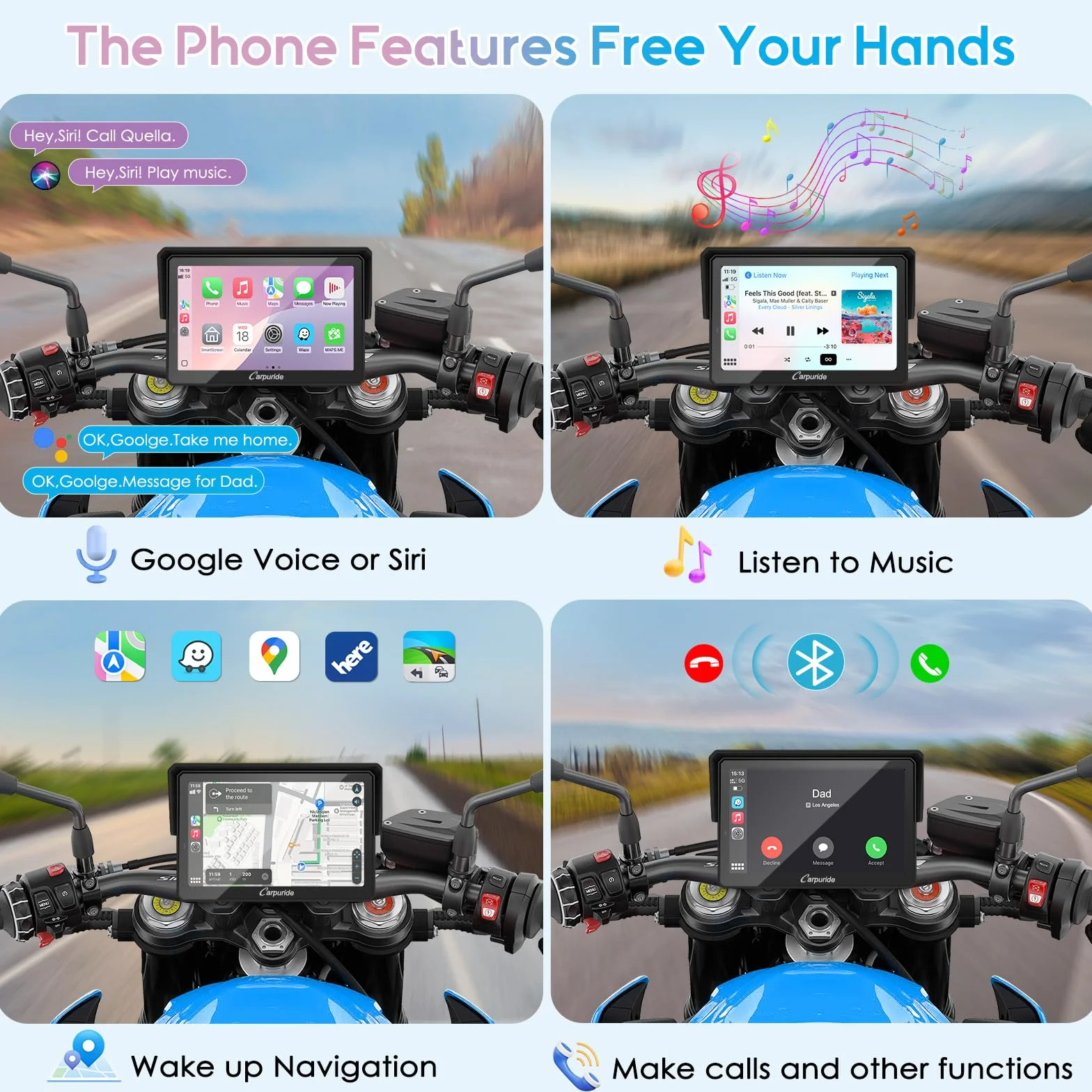 Carpuride W502PRO Motocicleta CarPlay Android Auto Bluetooth GPS 5 Pulgadas Impermeable