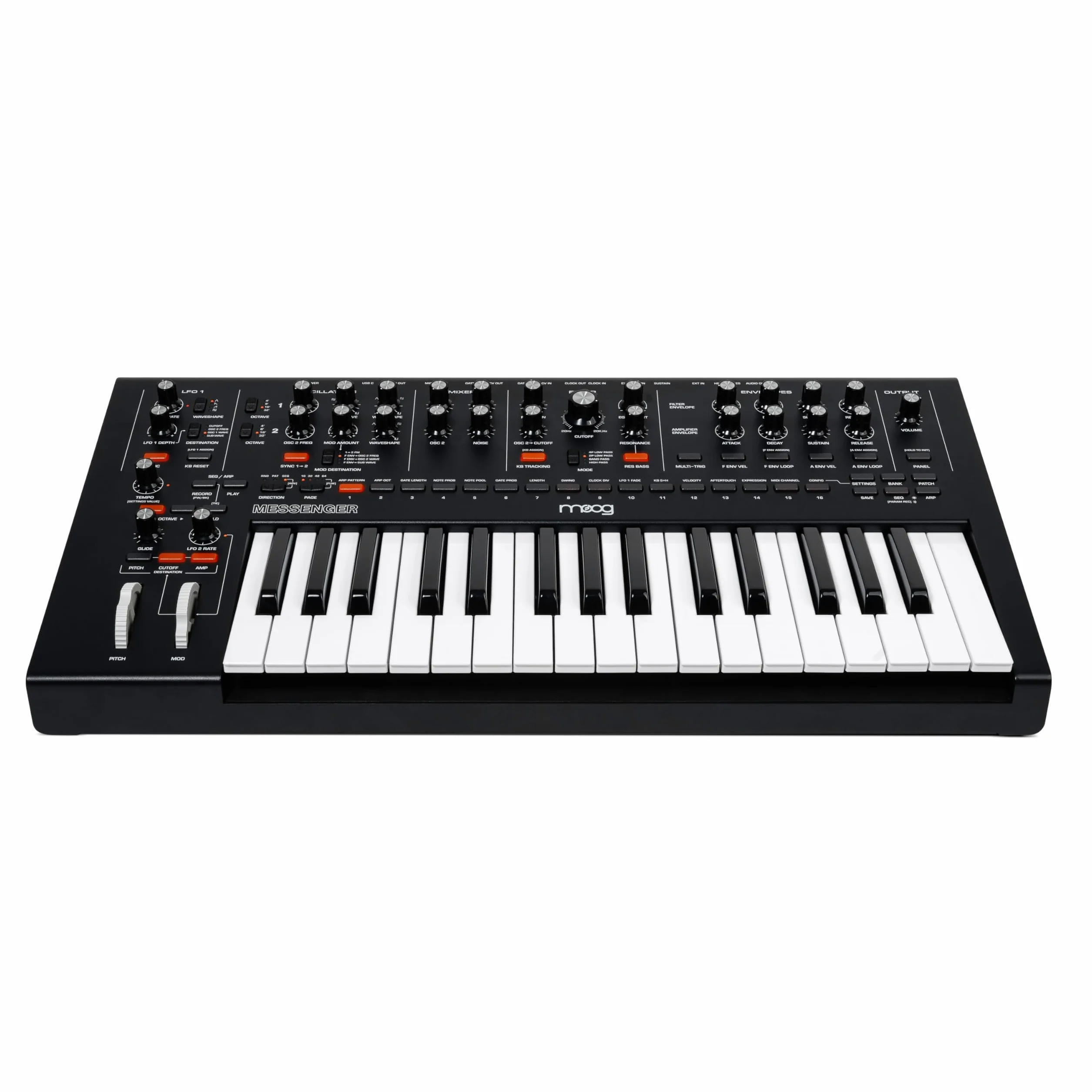 MOOG Messenger - Sintetizador de Teclado Monofónico Analógico Superavanzado, 32 Teclas, Secuenciador de 64 Pasos, 256 Presets y Compensación RES BASS