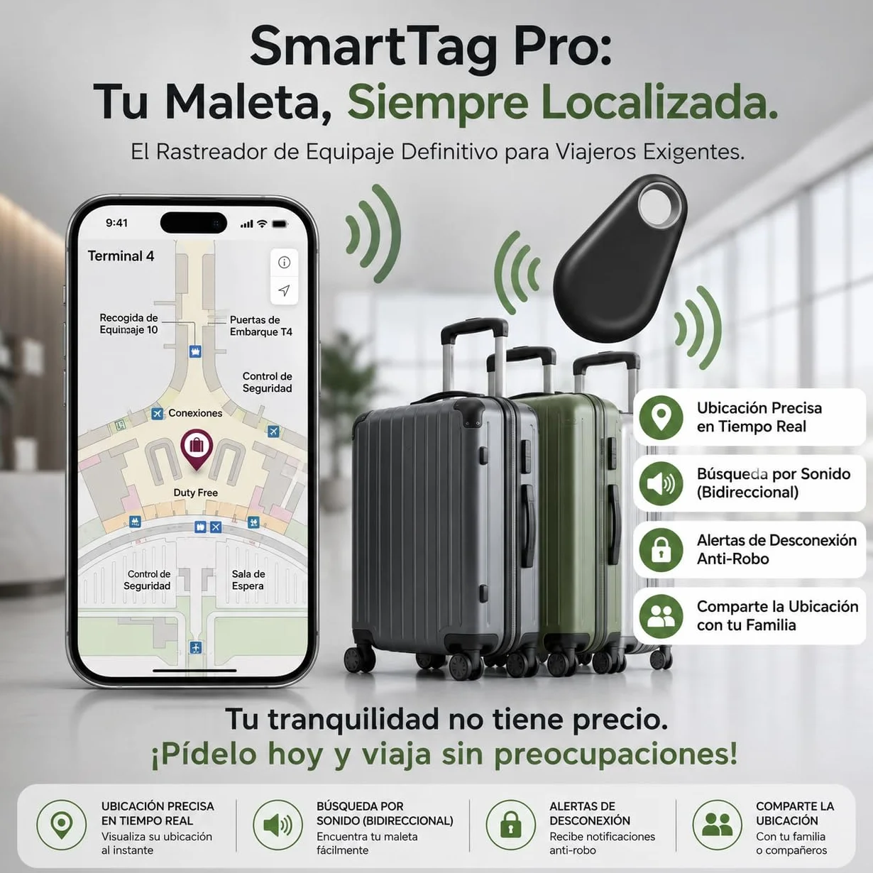 Rastreador Bluetooth Android, Tag Localizador de Llaves, Moto Tag Perros Gatos, Llavero Maleta, Alarma Antirrobo, Sin Suscripción
