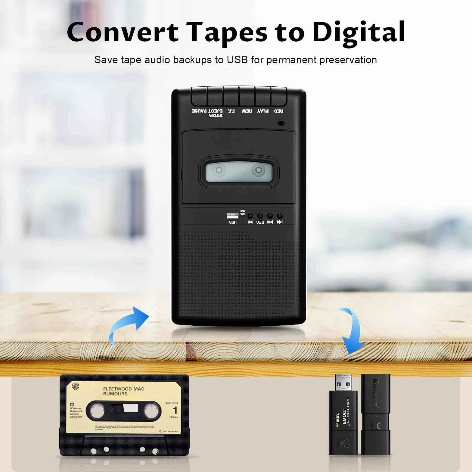Reproductor de Casetes Shoebox Portátil con Conversión a USB Digital, Micrófono y Altavoz Integrado