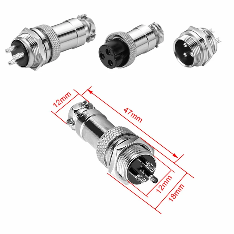 8 Set GX12 3-Pin Aviación Conector, 5A Enchufe, 12mm Macho Hembra Metal Conector, con Goma Tapa Protectora y Destornillador Phillips