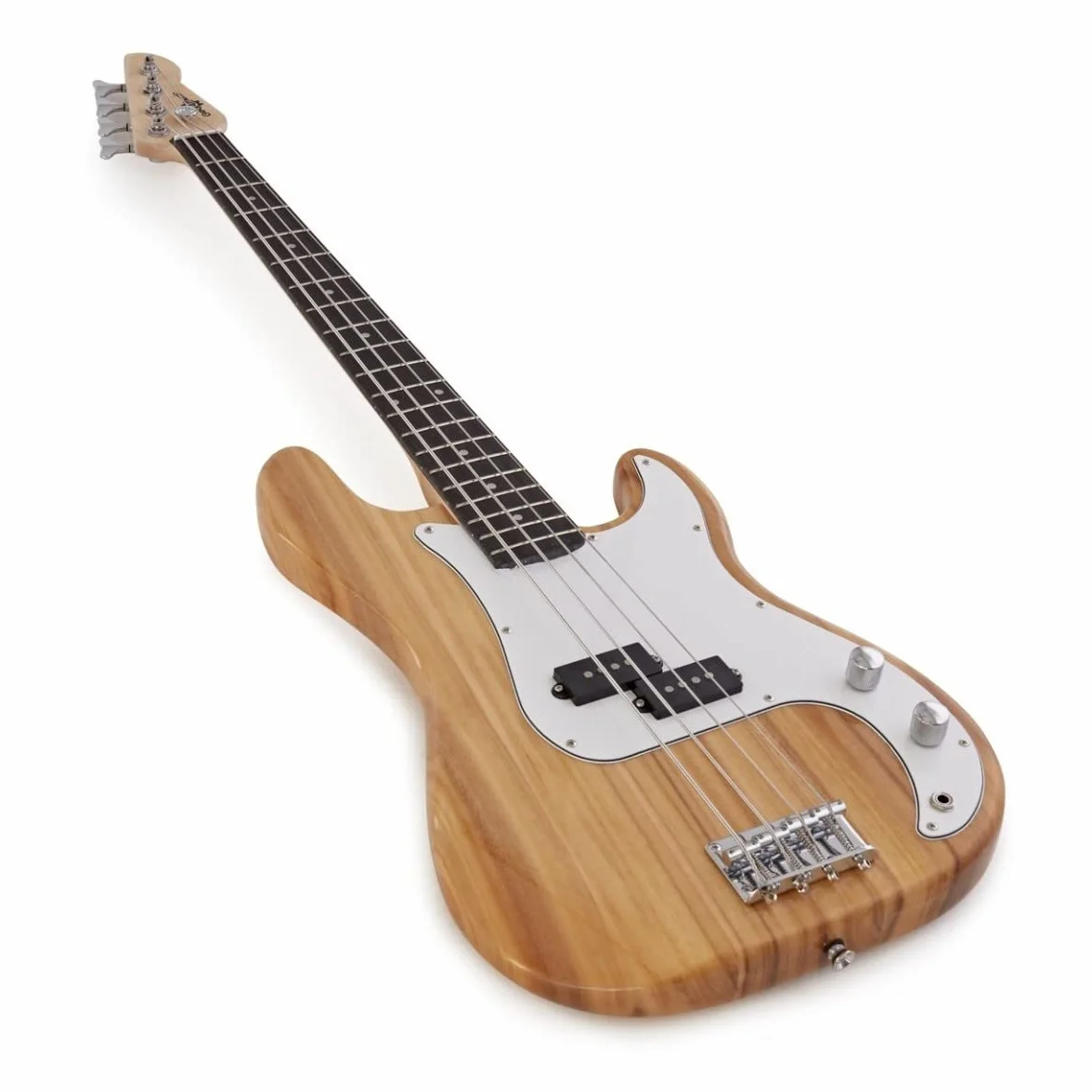 Gear4music Guitarra de bajo Full Size con funda de transporte Correa de cable LA Natural