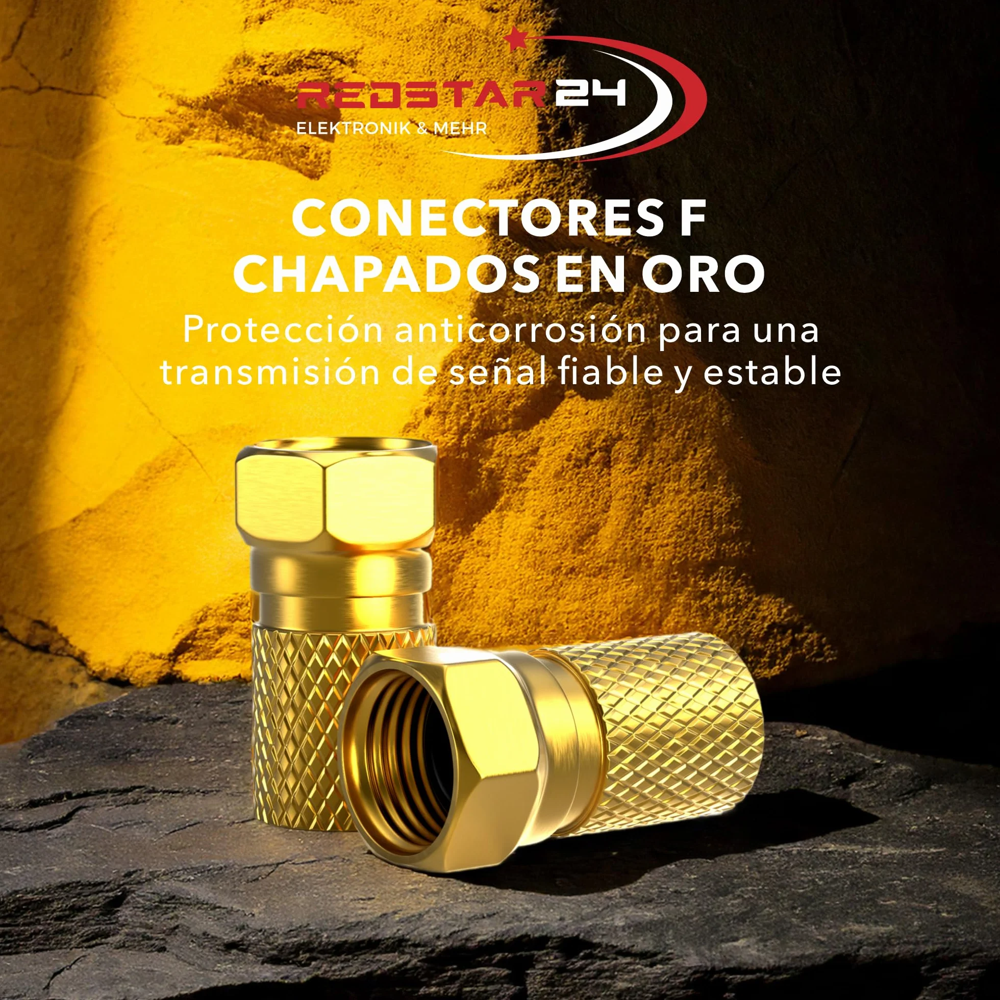 Conector F 7mm atornillable chapado en oro 10 piezas para cable coaxial antena SAT LNB