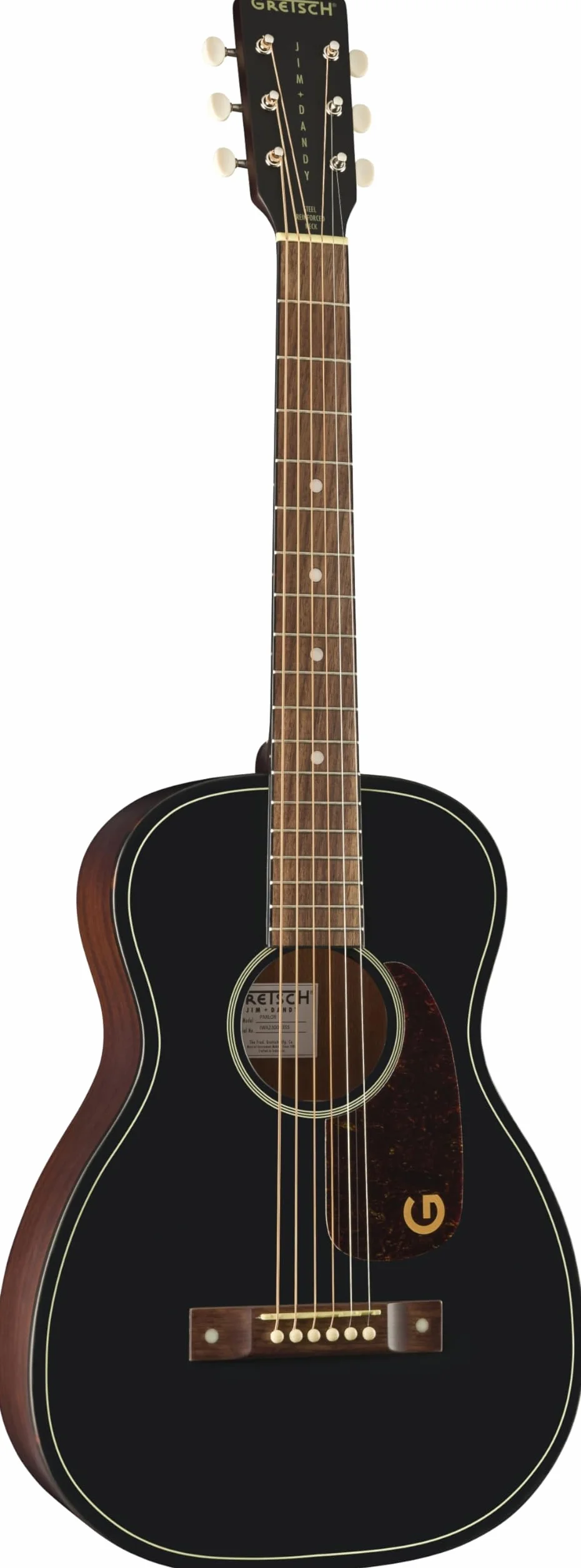 Gretsch Jim Dandy Deltoluxe Parlor Acoustic Guitar, Walnut Fingerboard, Tort Pickguard, Black