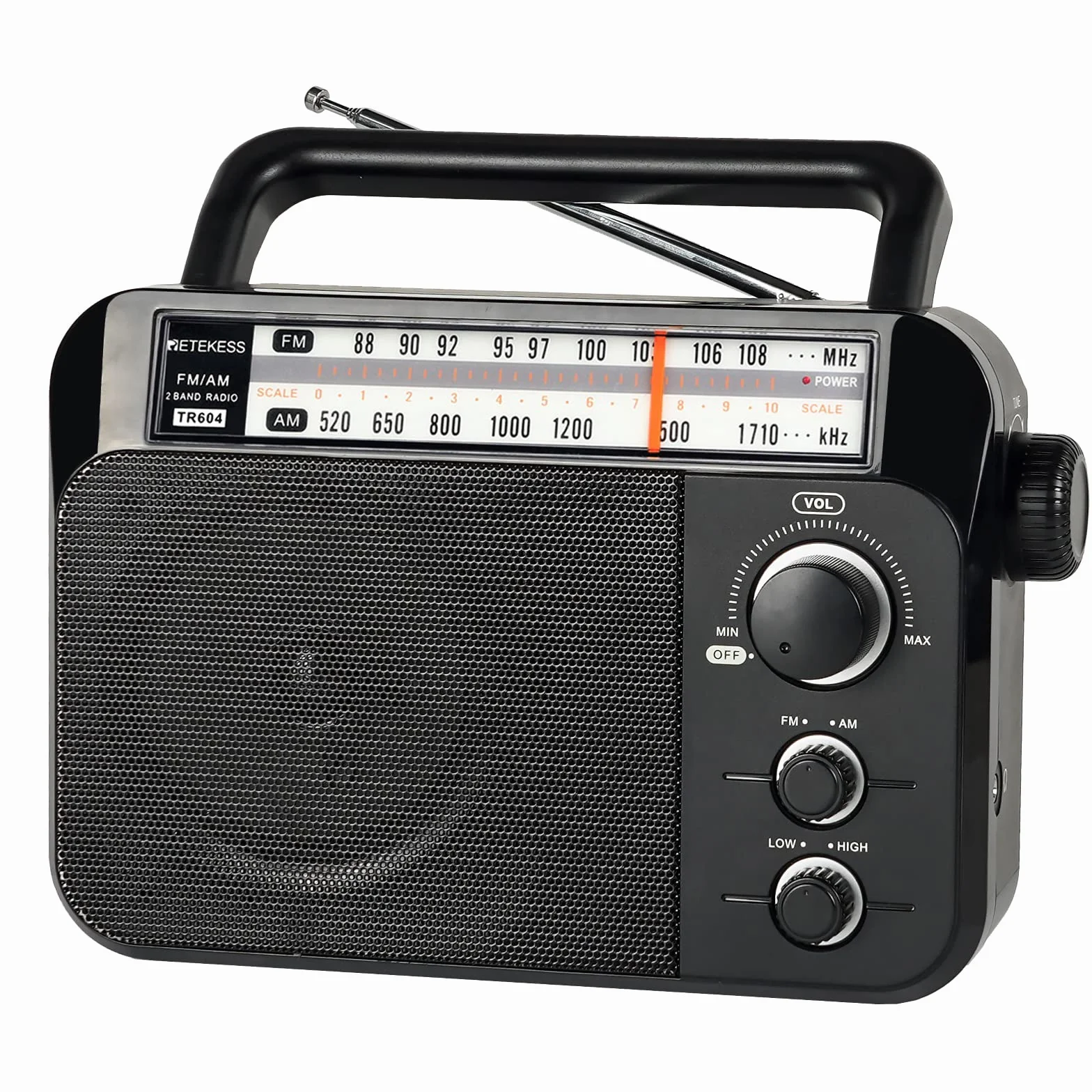 Retekess TR604 Radio portátil, Radio Am FM,Perilla Grande, Altavoz Grande,Admite Ajuste de Agudos y Graves, Fácil y Simple de Usar, Adecuado para Personas Mayores