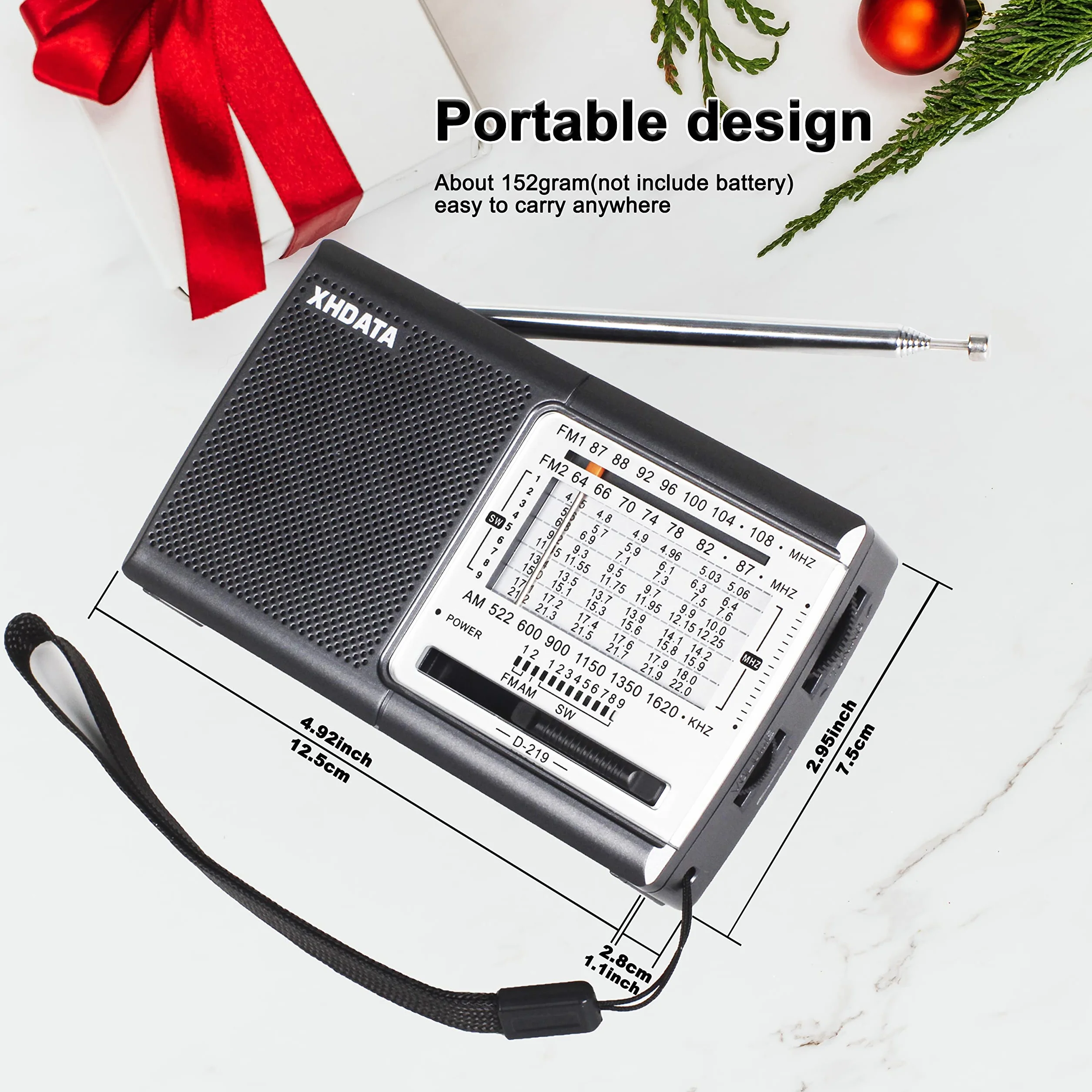 XHDATA D219 Radio a Pilas Portátil Pequeña Analógica FM Am SW Radio de Transistor con Entrada para Auriculares Excelente Señal Uso Simple para Personas Mayores Hogar y Emergencia Gris