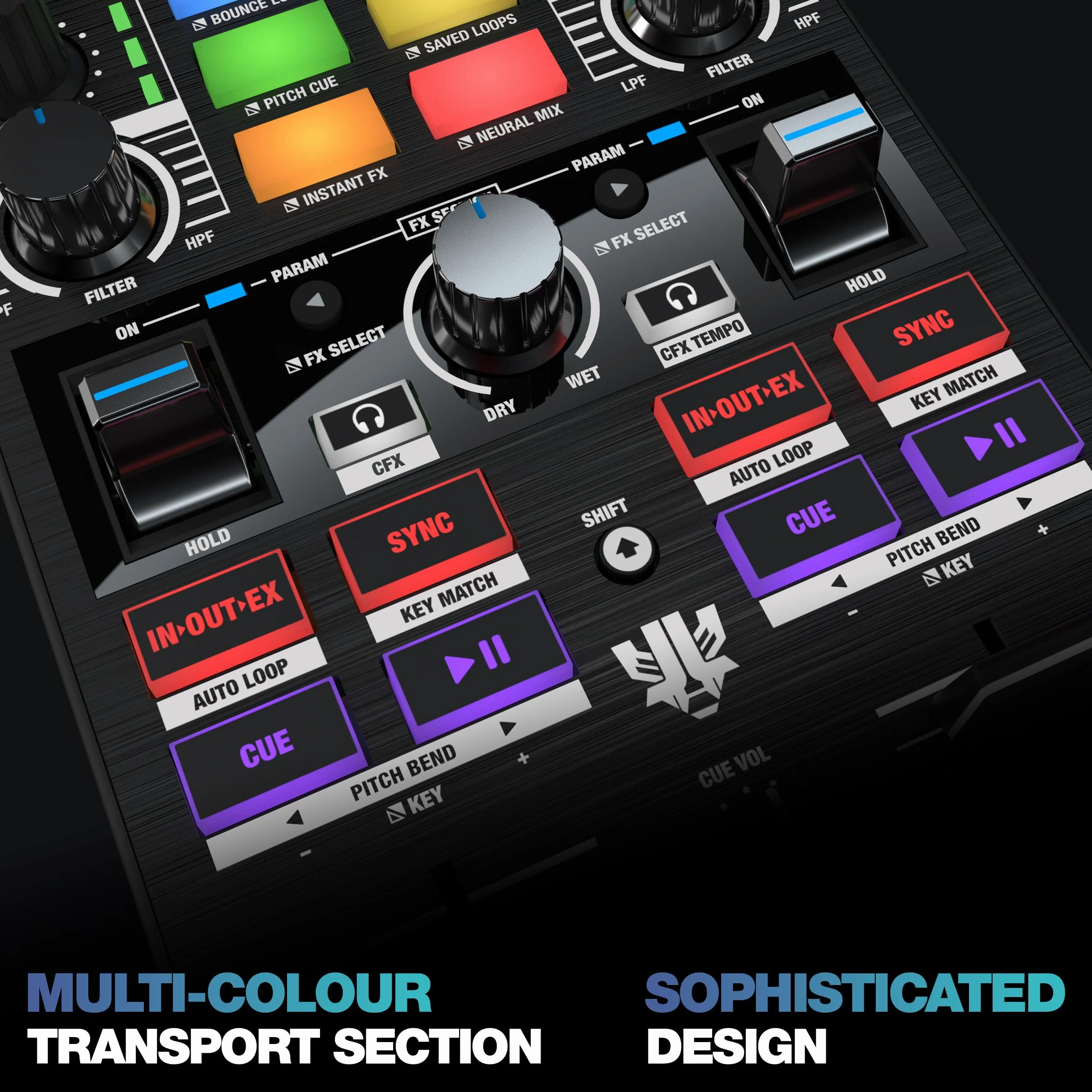 Reloop Mixtour Pro - Controlador de DJ ultraportátil todo en uno de 4 decks para Algoriddim djay Pro