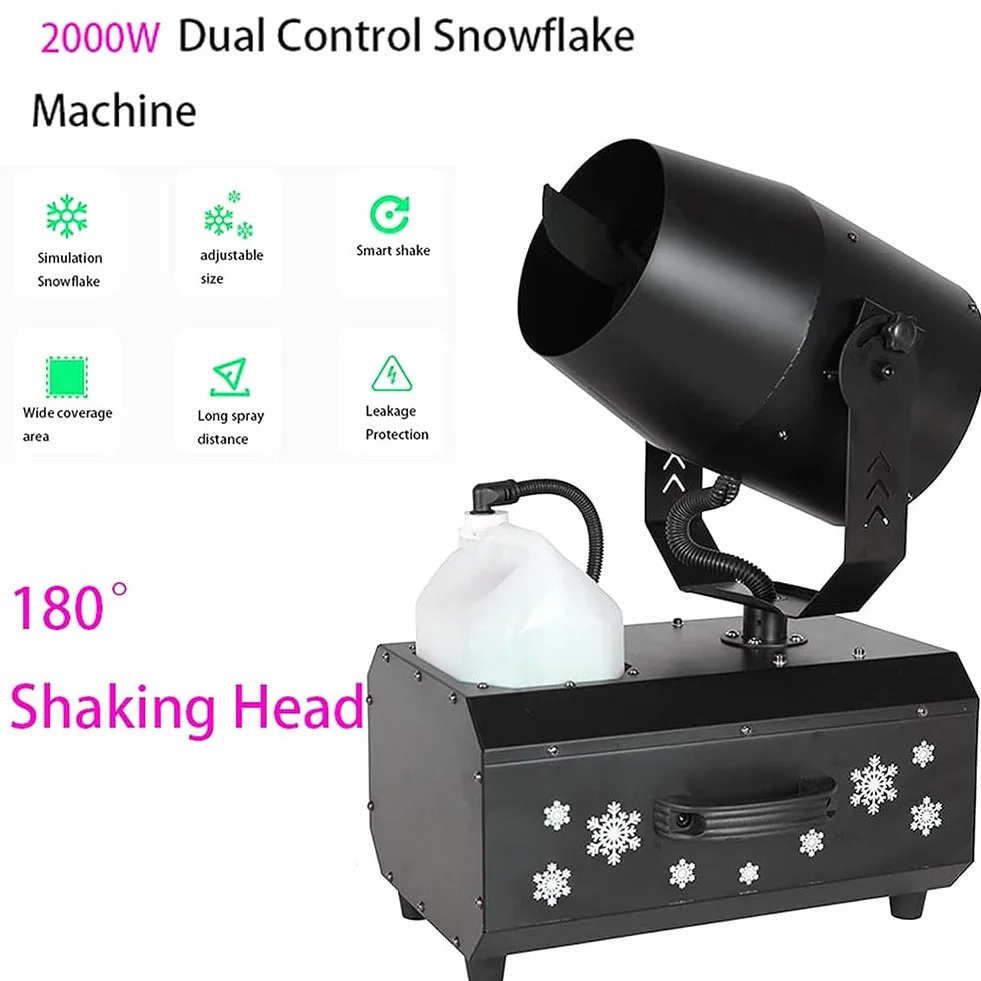 Máquina de nieve para exteriores, 2000 W, máquina comercial para hacer nieve con control remoto y funda de vuelo, perfecta para Navidad, boda, fiesta infantil, efecto escenario, Halloween,